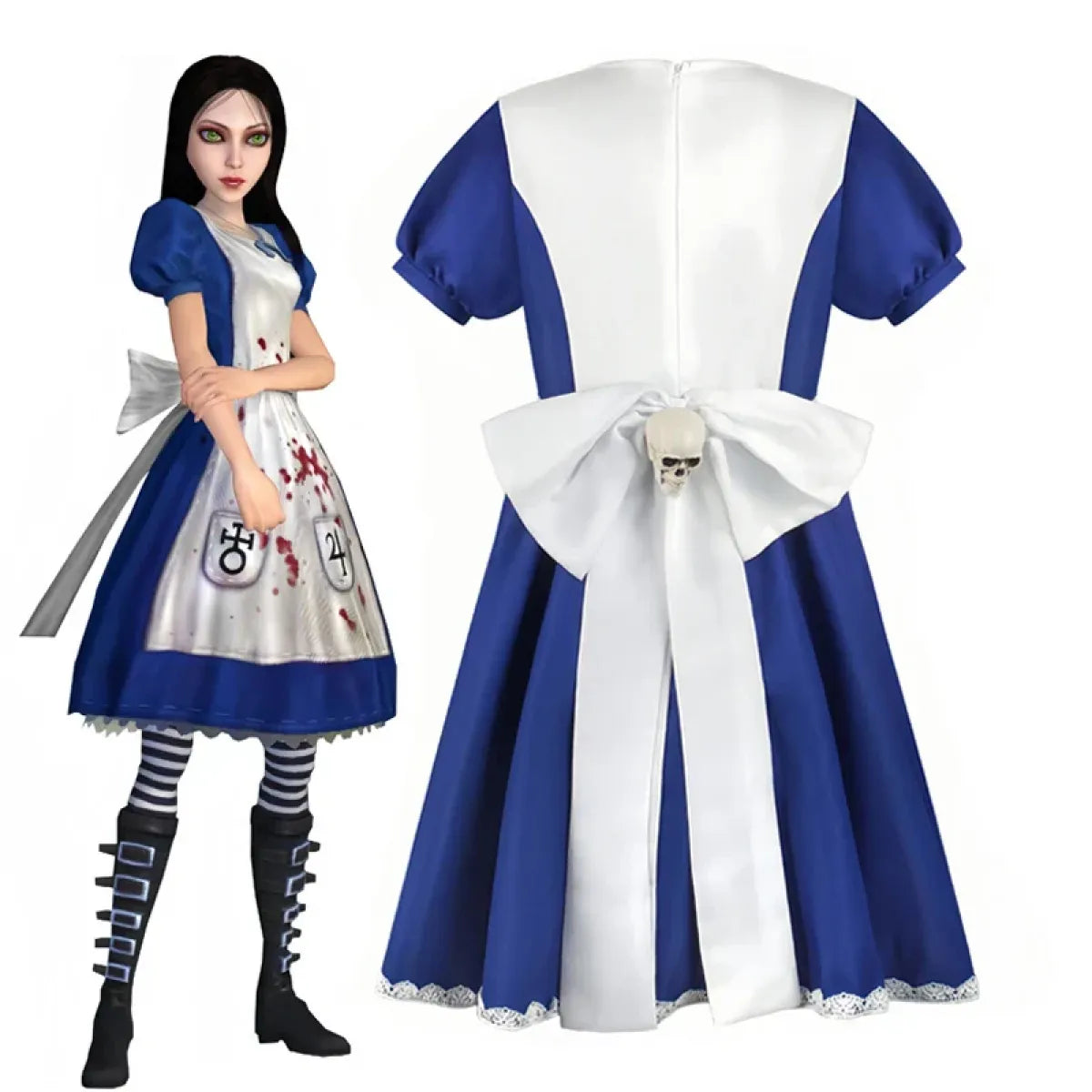 Madness Returns Alice Cosplay Costume Dress with Apron and Wig for Women