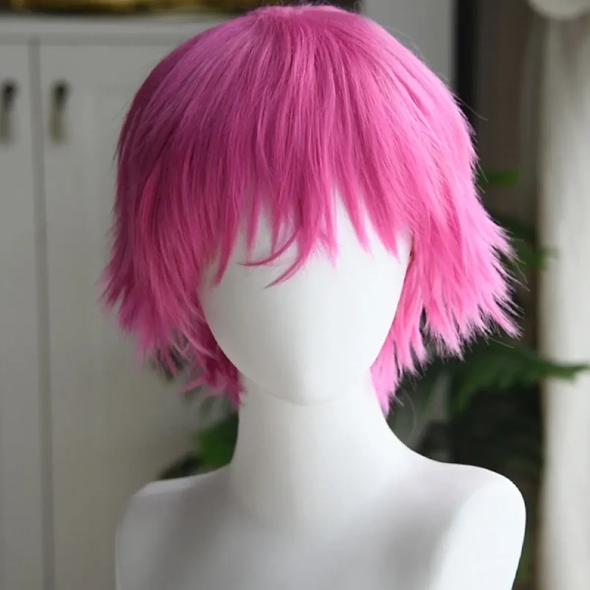 Saiki Kusuo Cosplay Wig – Pink Wig with Hairpins & Green Glasses Set