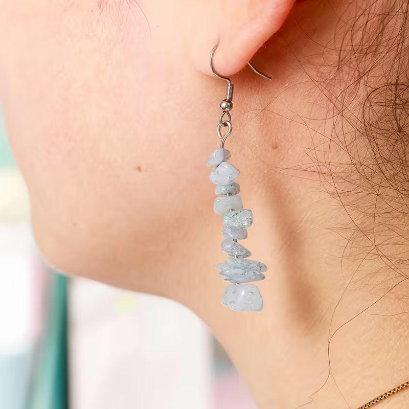 Natural Stone Chip Dangle Earrings With Sterling Silver Hooks