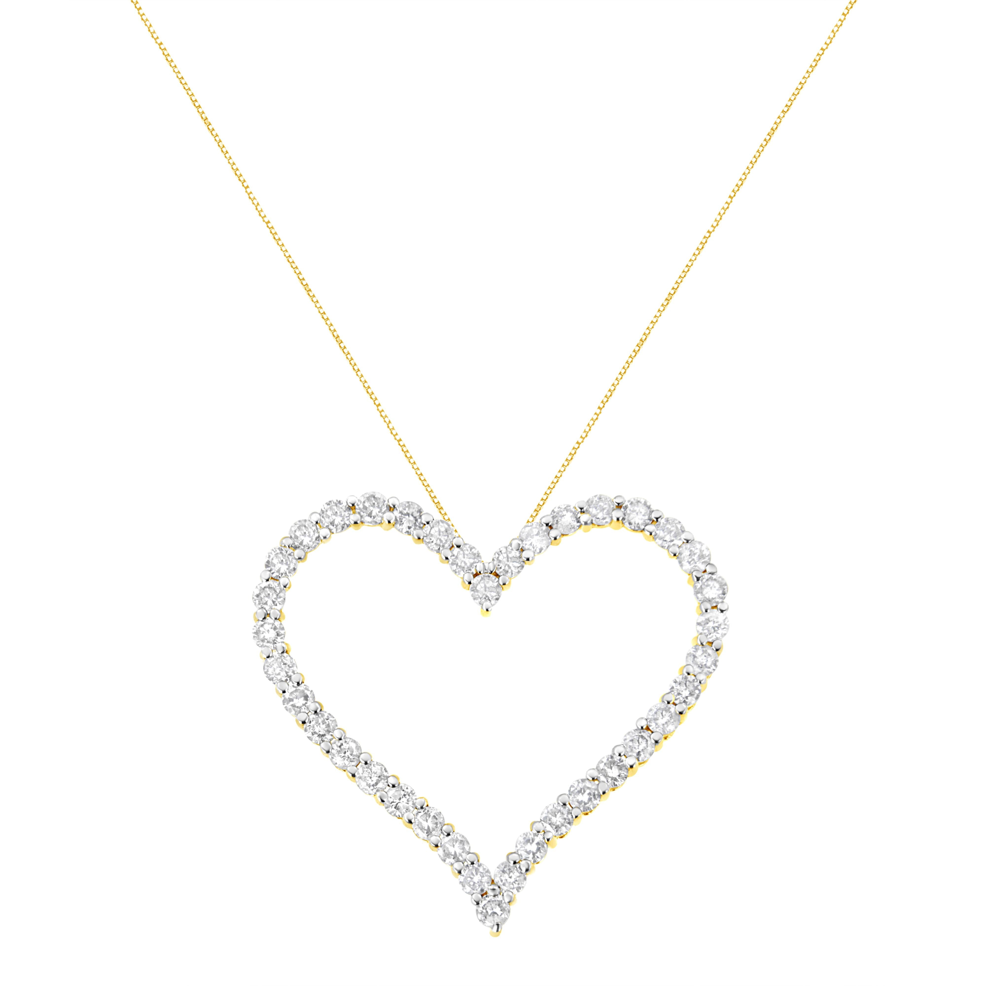 10k Yellow Gold Plated .925 Sterling Silver 3.0 cttw Round-Cut Diamond Open Heart Pendant Necklace (J-K Color, I1-I2 Clarity) - 18"