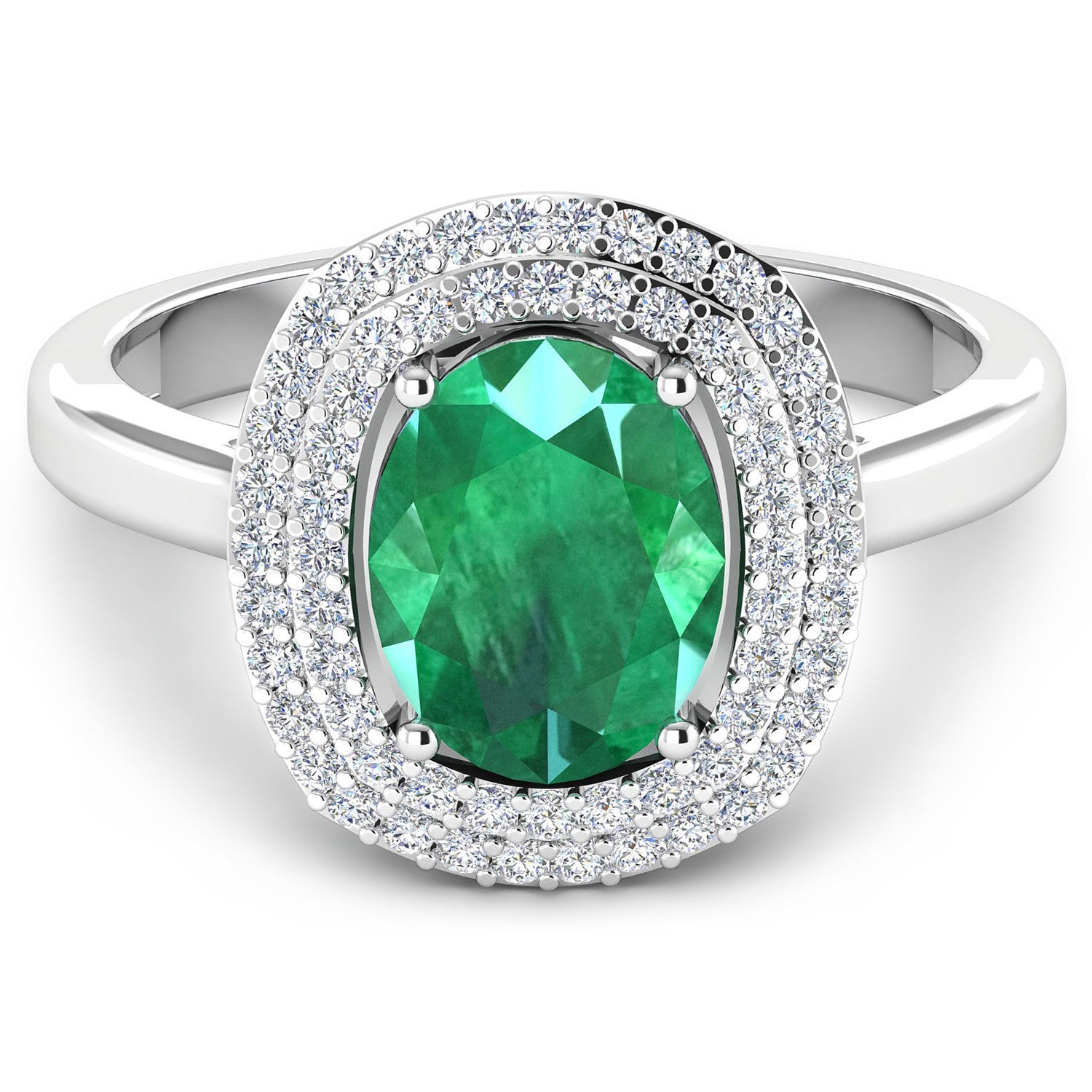 1.97 Carat Genuine Zambian Emerald and White Diamond 14K White Gold Ring