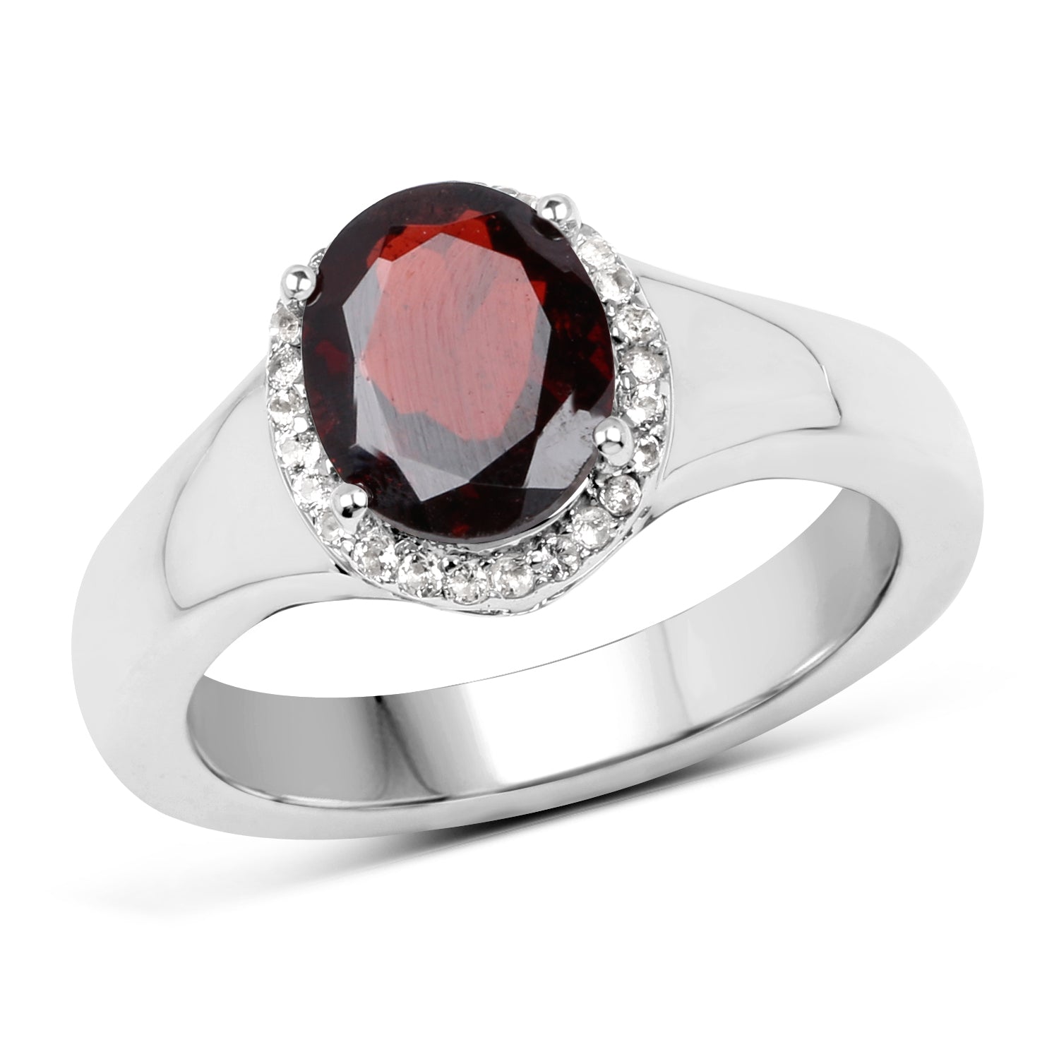 2.63 Carat Genuine Garnet and White Topaz .925 Sterling Silver Ring