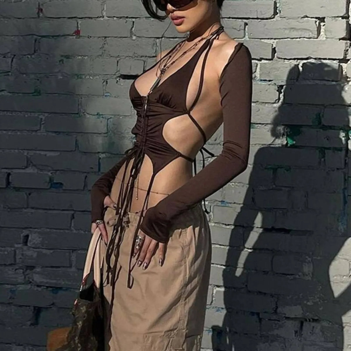 Backless Long Sleeve Crop Tops