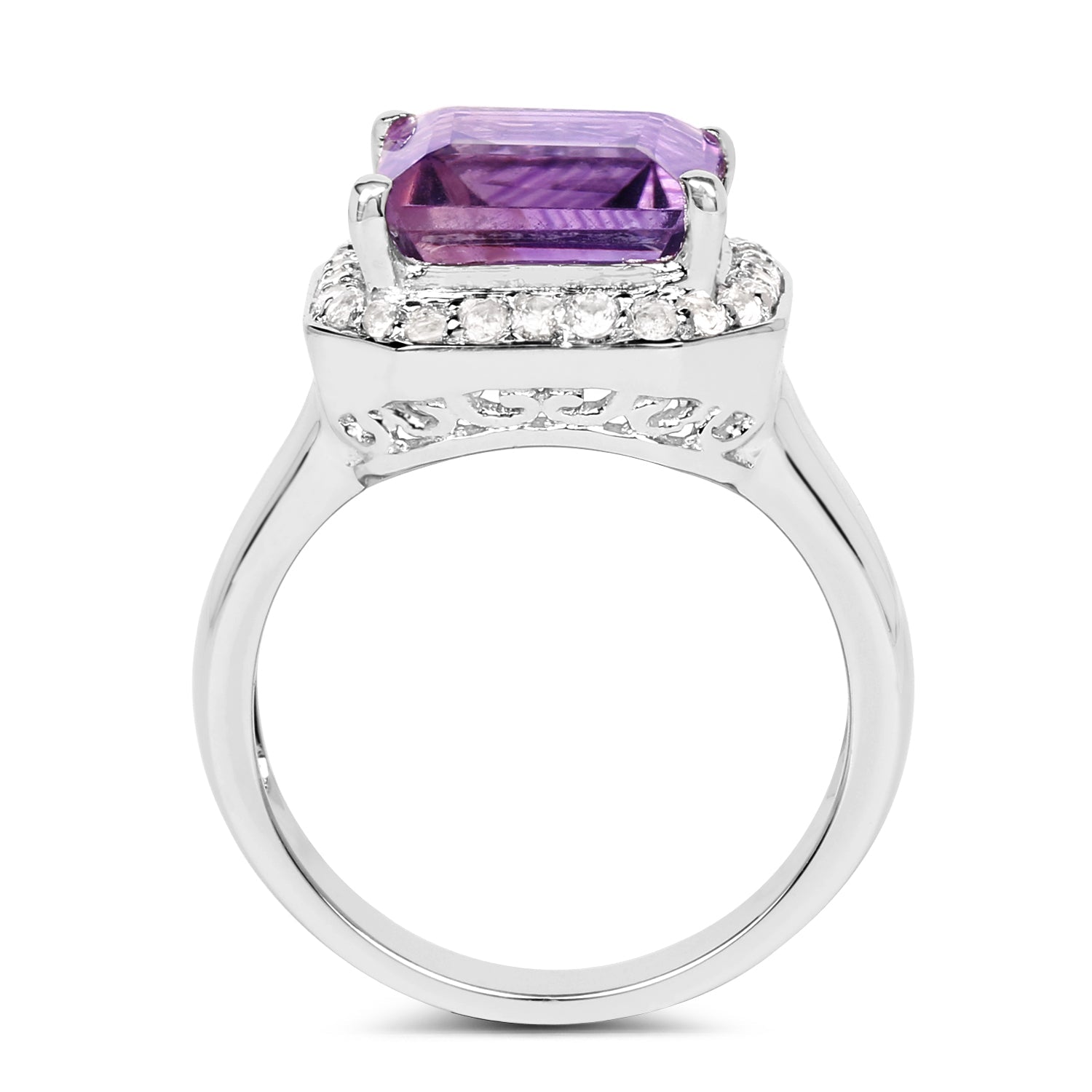 4.42 Carat Genuine Amethyst and White Topaz .925 Sterling Silver Ring