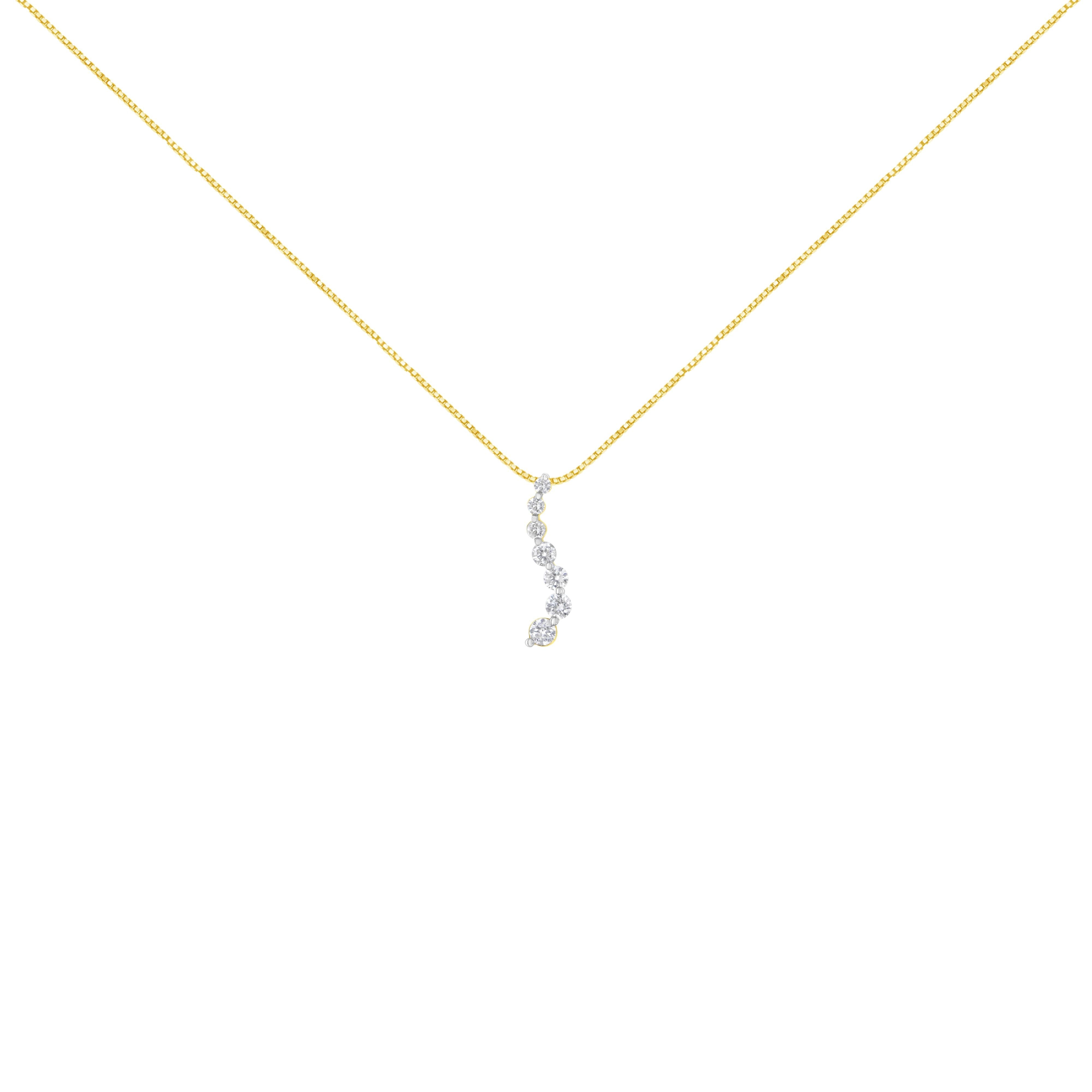 AGS Certified 14K Yellow Gold 2.0 Cttw Baguette and Brilliant Round-Cut Diamond Journey 18" Pendant Necklace (F-G Color, I1-I2 Clarity)