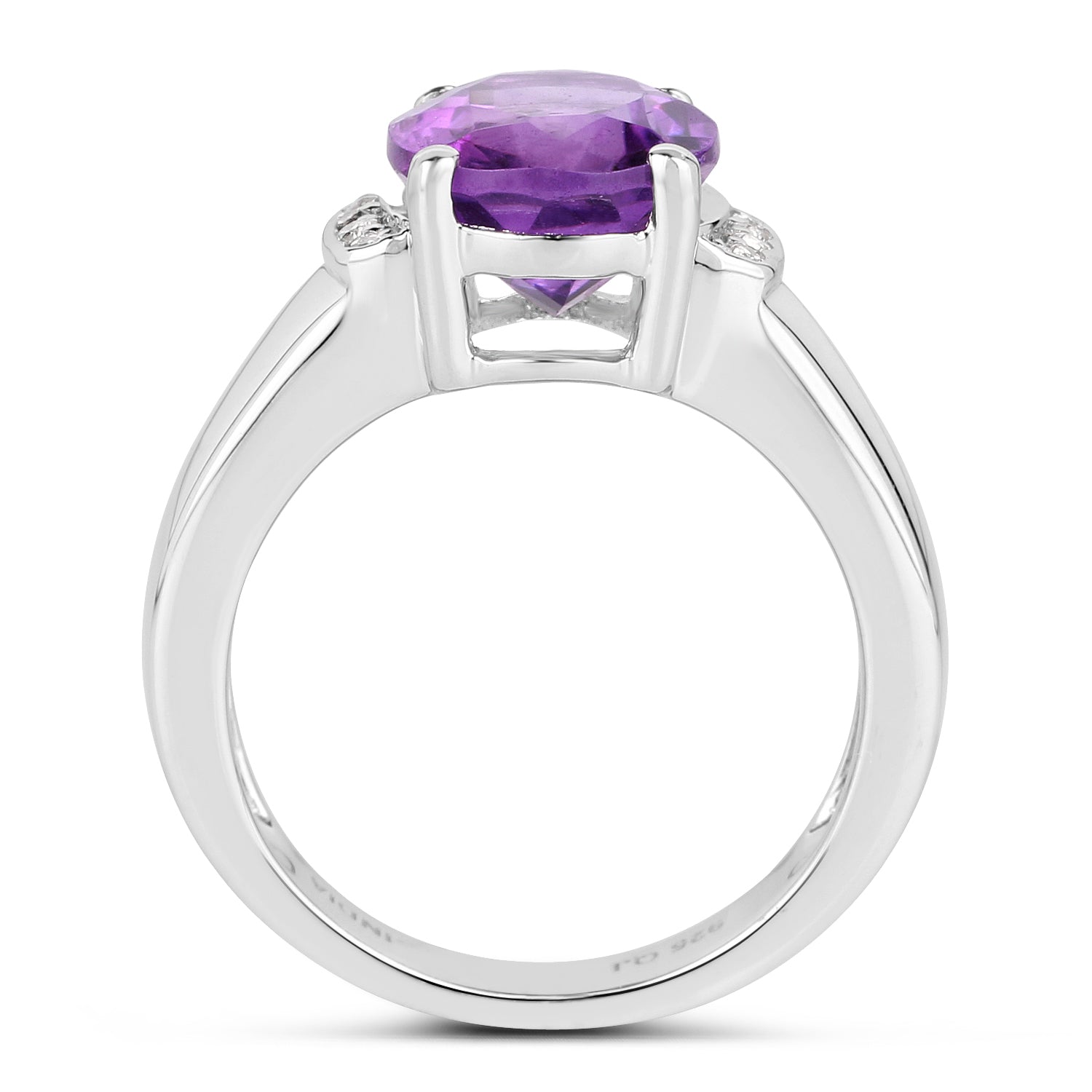 3.32 Carat Genuine Amethyst and White Topaz .925 Sterling Silver Ring