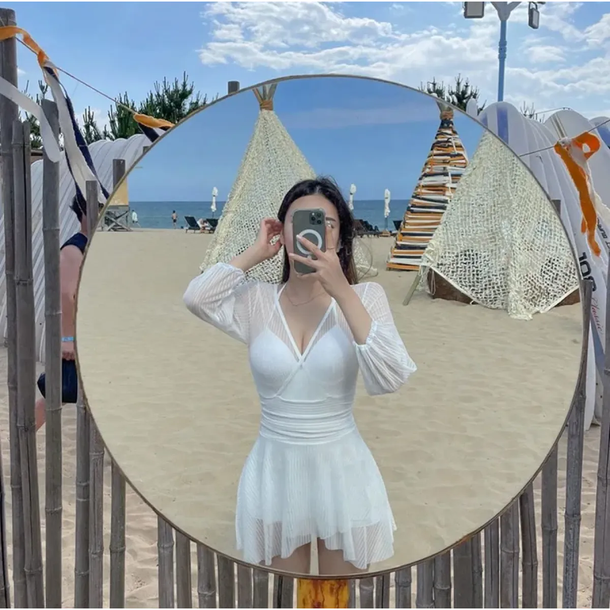 Mesh Low Cut Backless Swimsuit – Korean Beach Dress Biquinis 2025