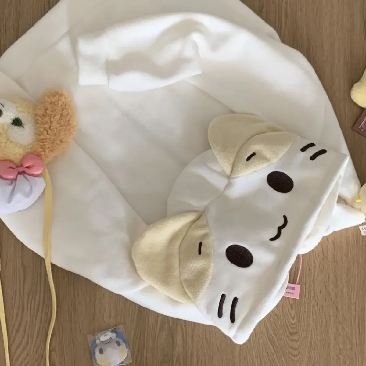 Beige Cutecore Cat Fleece Hoodie With Zipper