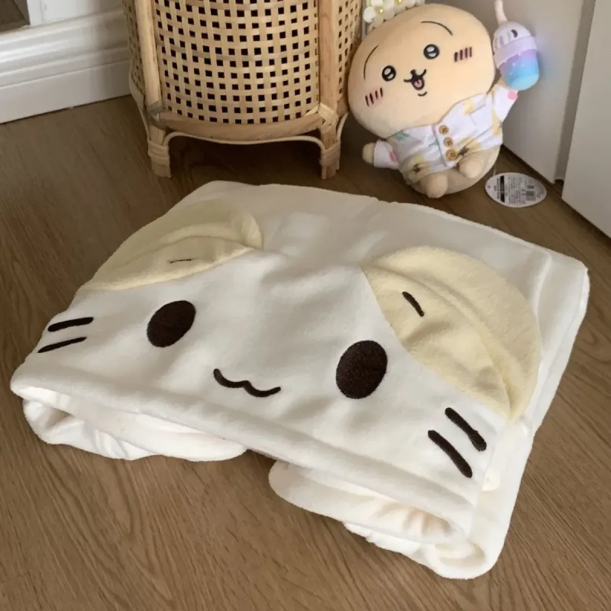Beige Cutecore Cat Fleece Hoodie With Zipper