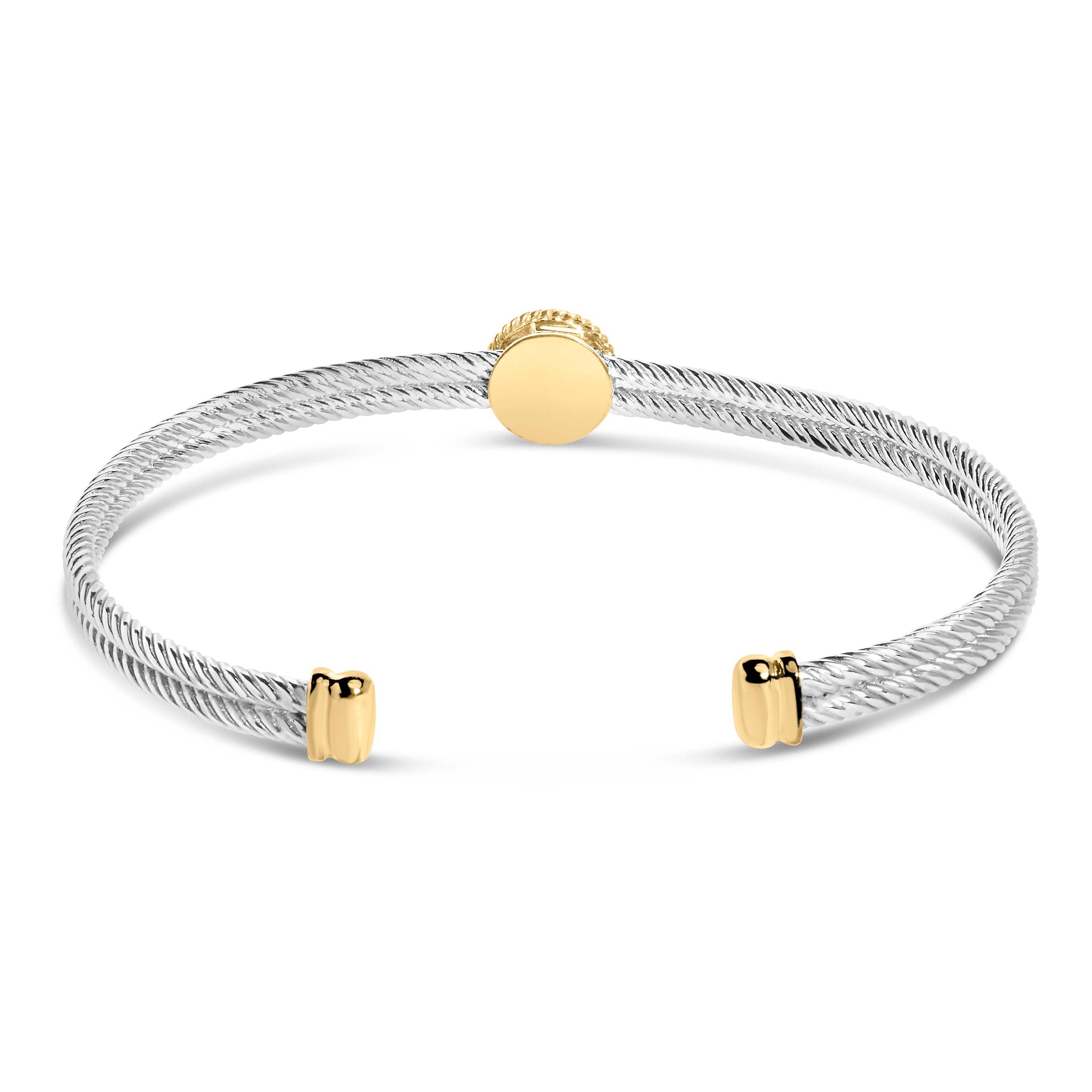 18K Yellow Gold Plated .925 Sterling Silver Diamond Accent and Fleur Di Lis Medallion Bangle Bracelet (I-J Color, SI1-SI2 Clarity) - 7.25 Inches