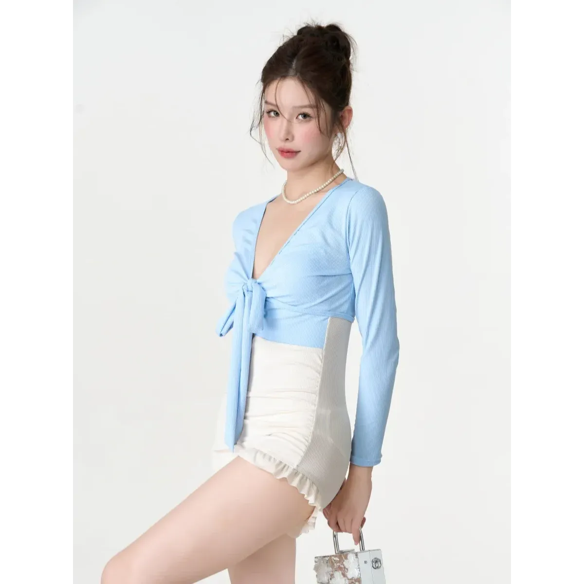 Bikini Set – V-Neck Long Sleeve with Ruffle High Waist