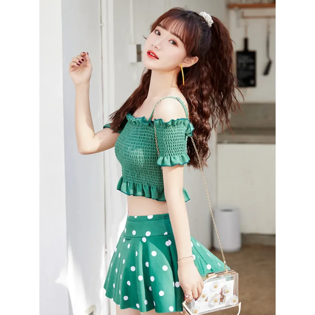 Bikini Set – Ruffled Off Shoulder High Waist Skirt