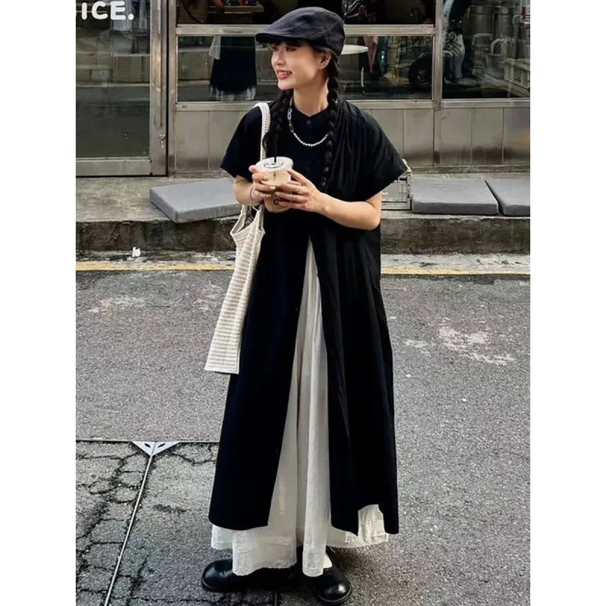 Black Oversized Kimono Shirt Dress – Gothic Casual Summer Style