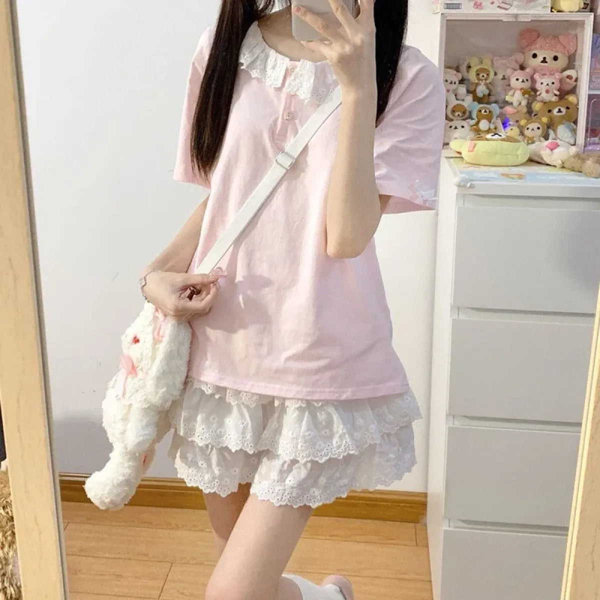 Lace Ruffle Mini Skirt – Kawaii Sweet Lolita Bow Detail