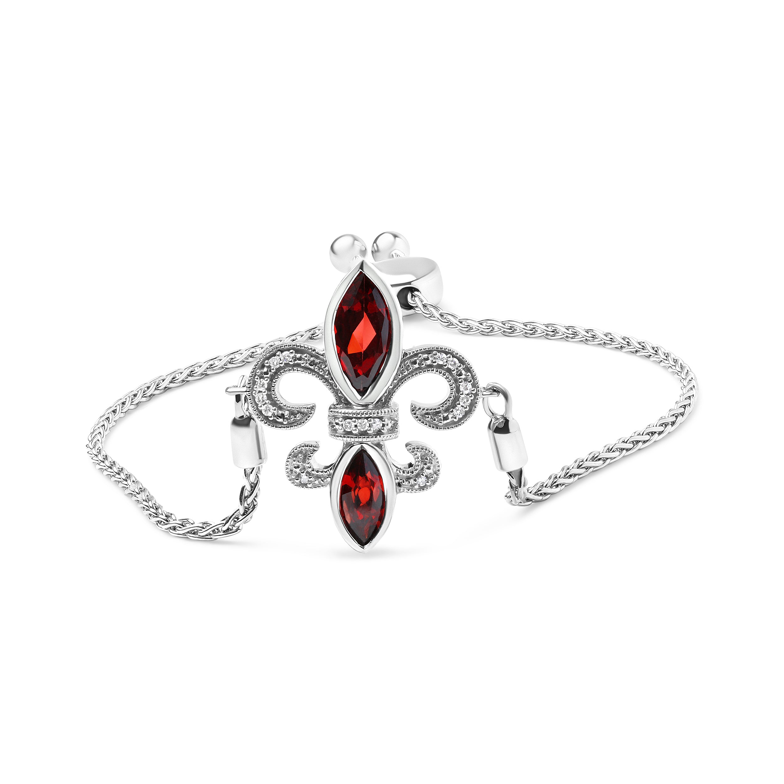 .925 Sterling Silver Marquise Garnet and Diamond Accent Lariat 4â€-10†Fleur De Lis Adjustable Bolo Bracelet (H-I Color, SI1-SI2 Clarity)