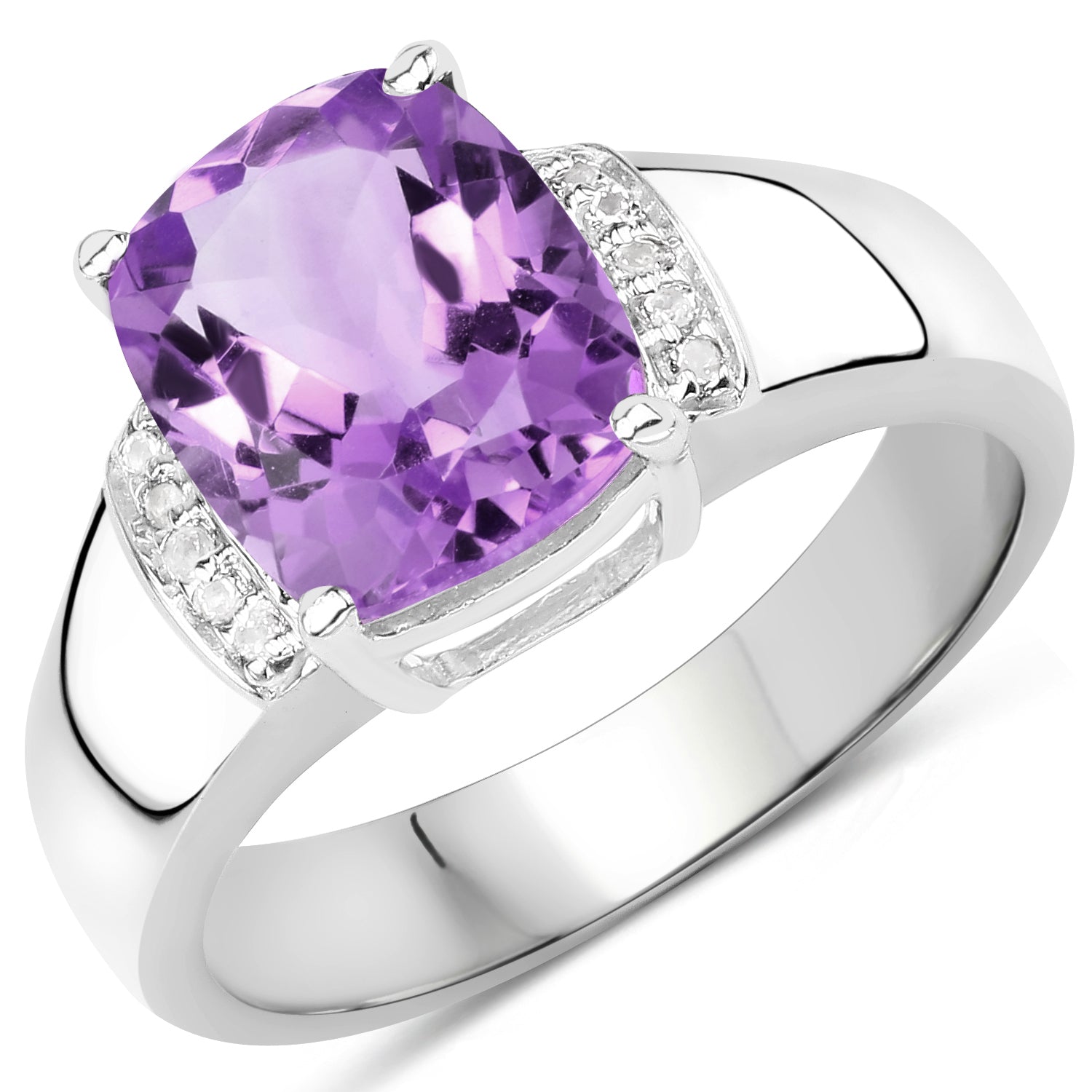 2.65 Carat Genuine Amethyst and White Topaz .925 Sterling Silver Ring