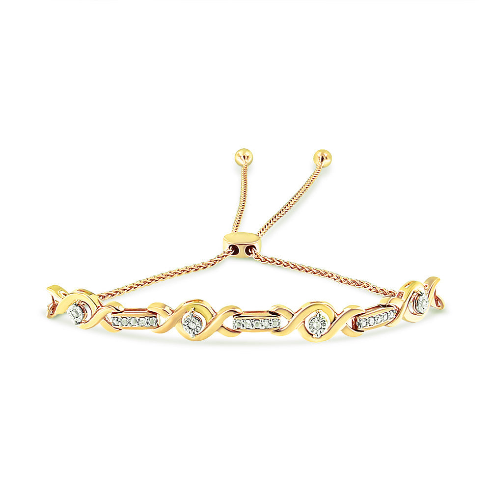 14K Yellow Gold Plated .925 Sterling Silver Channel Set Diamond Accent Twist 4â€-10†Adjustable Bolo Bracelet (I-J Color, I3 Clarity)