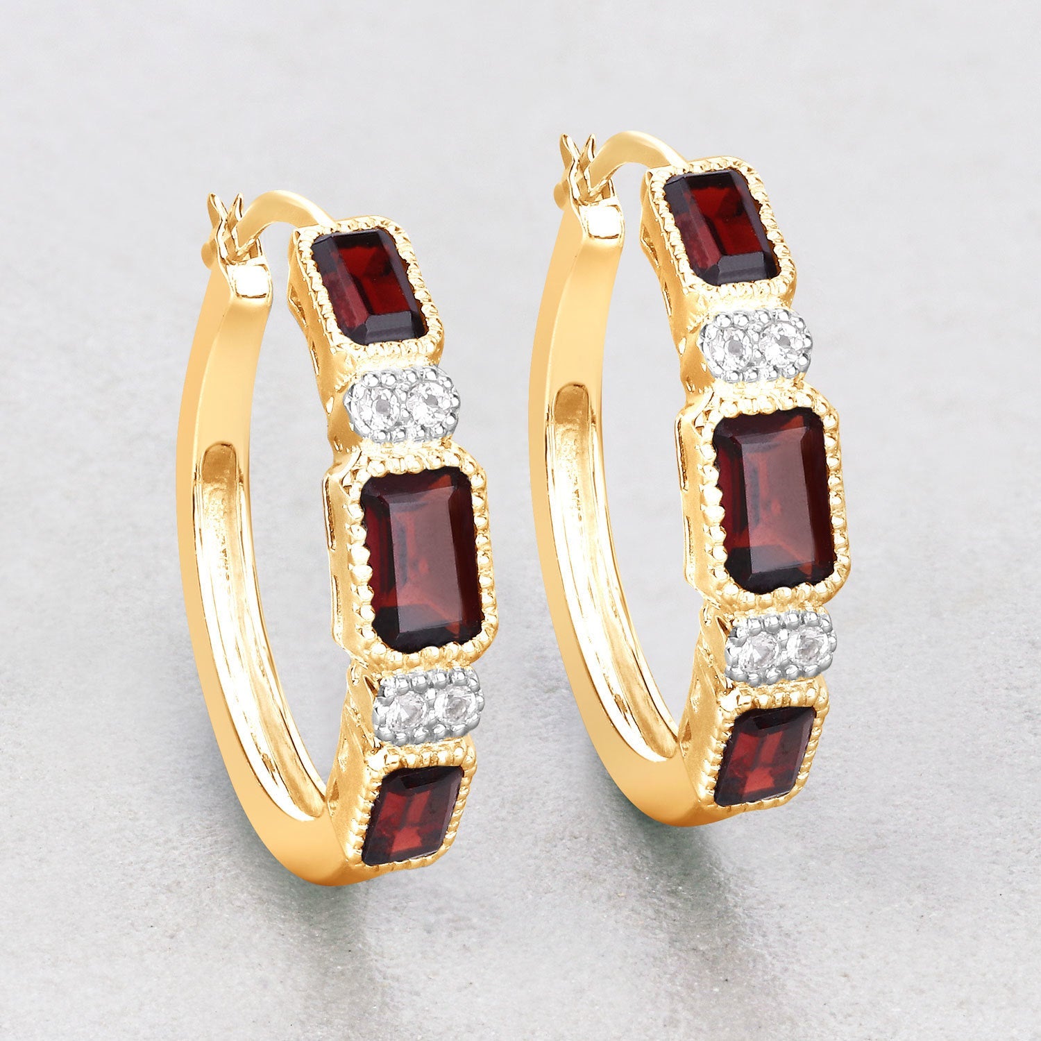 2.78 Carat Genuine Garnet and White Topaz .925 Sterling Silver Earrings