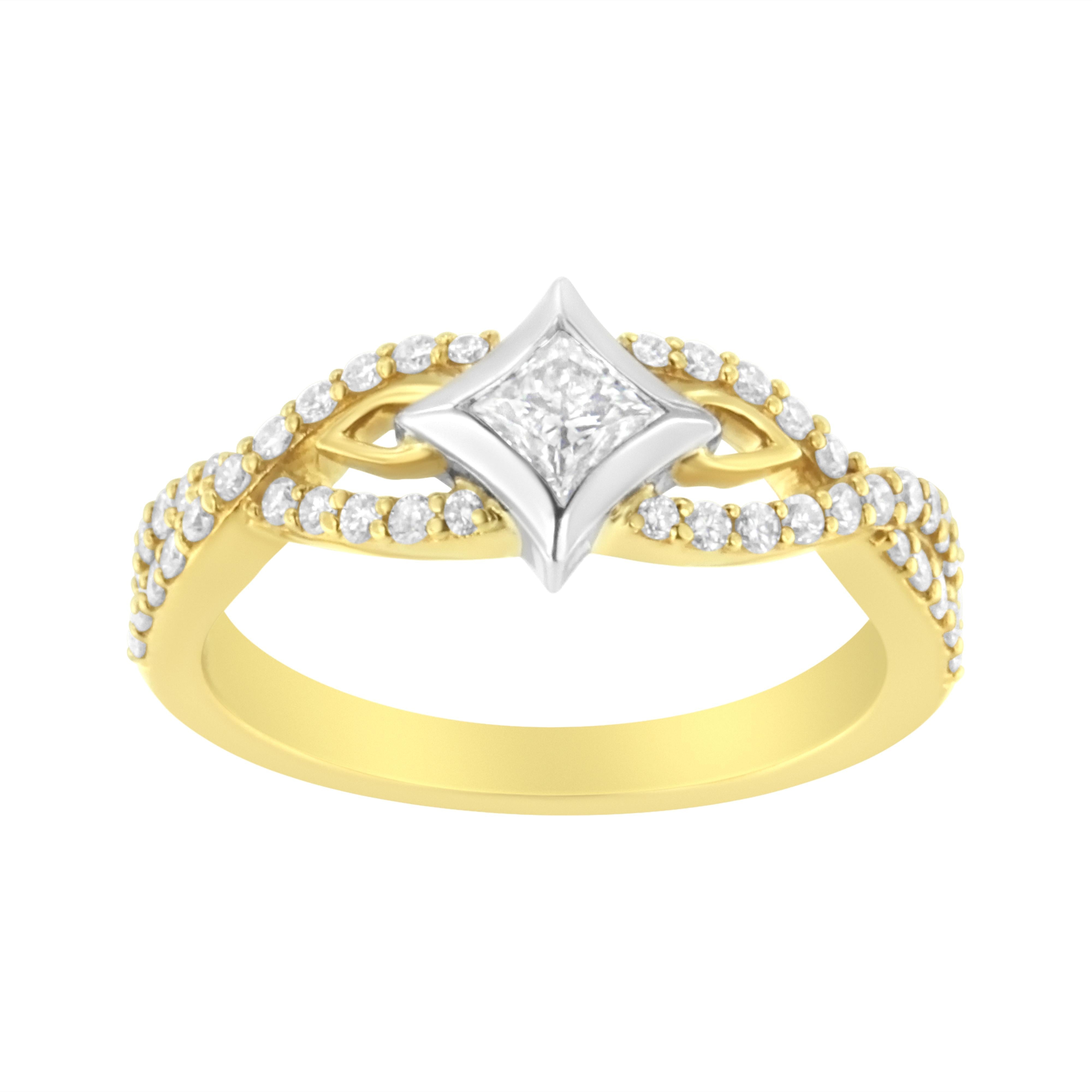 10K Two Tone Color 2/3 Cttw Diamond Kite and Twist Shank Ring (H-I Color,SI2-I1 Clarity)