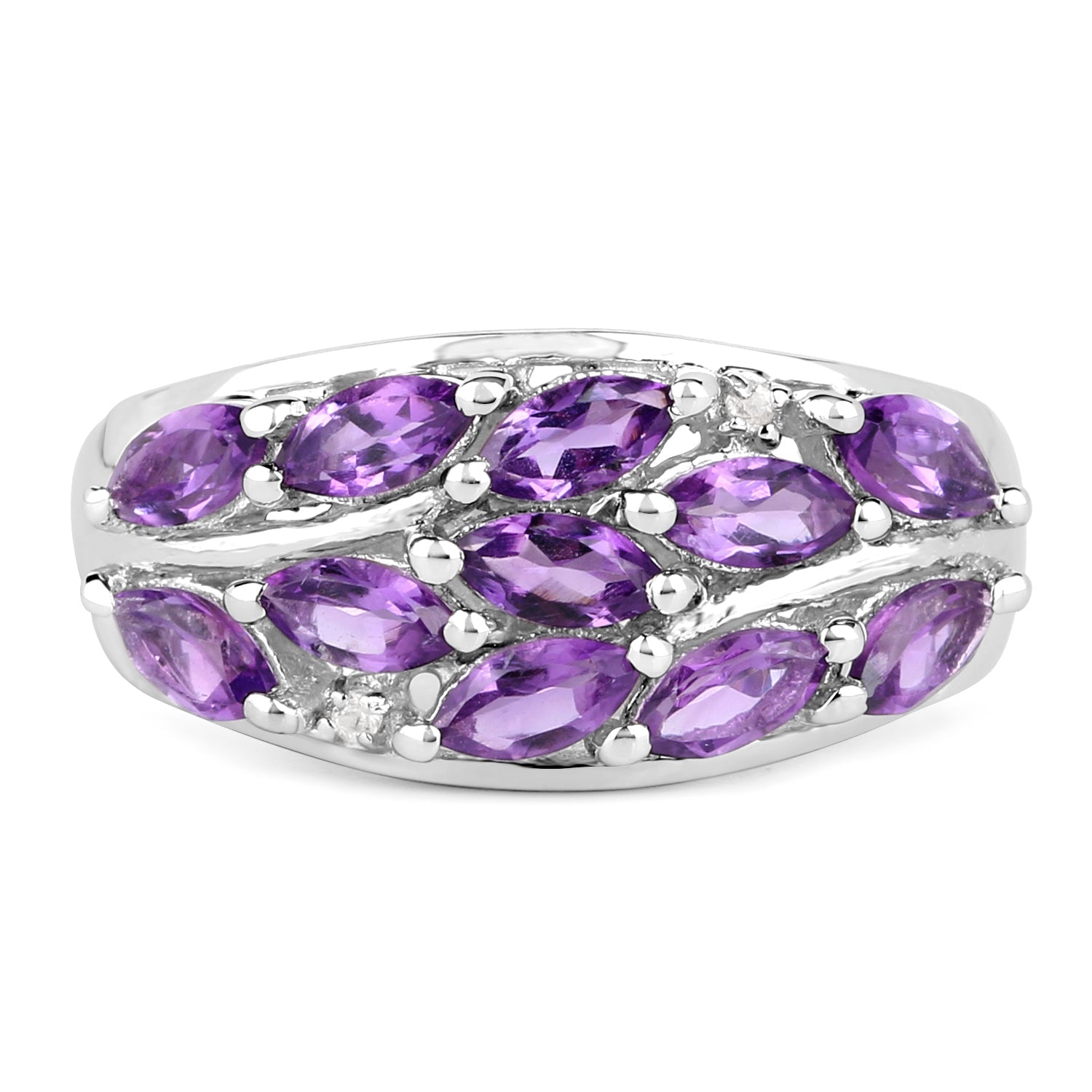 1.67 Carat Genuine Amethyst and White Topaz .925 Sterling Silver Ring