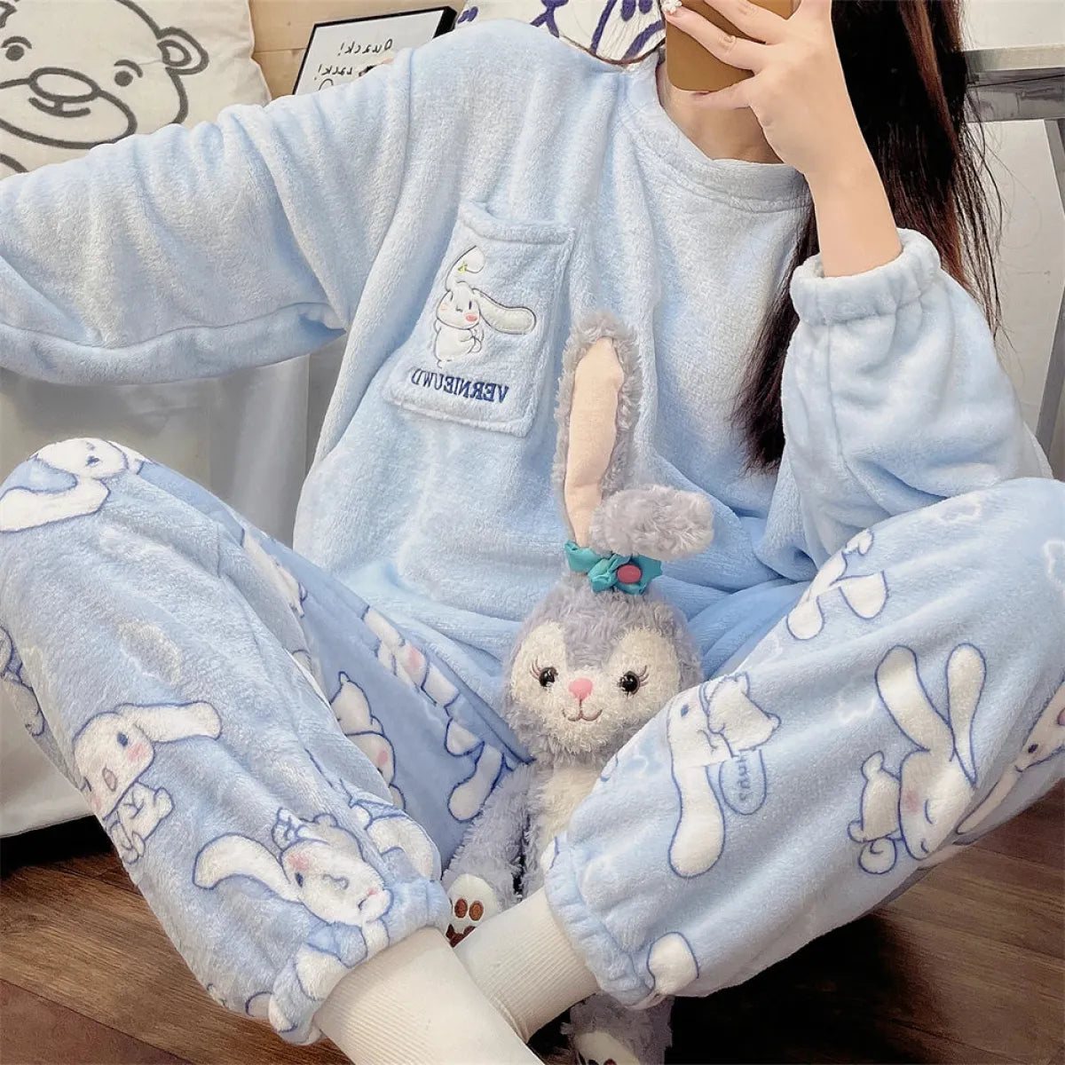 Hello Kitty Kuromi My Melody Cinnamoroll Flannel Pajamas