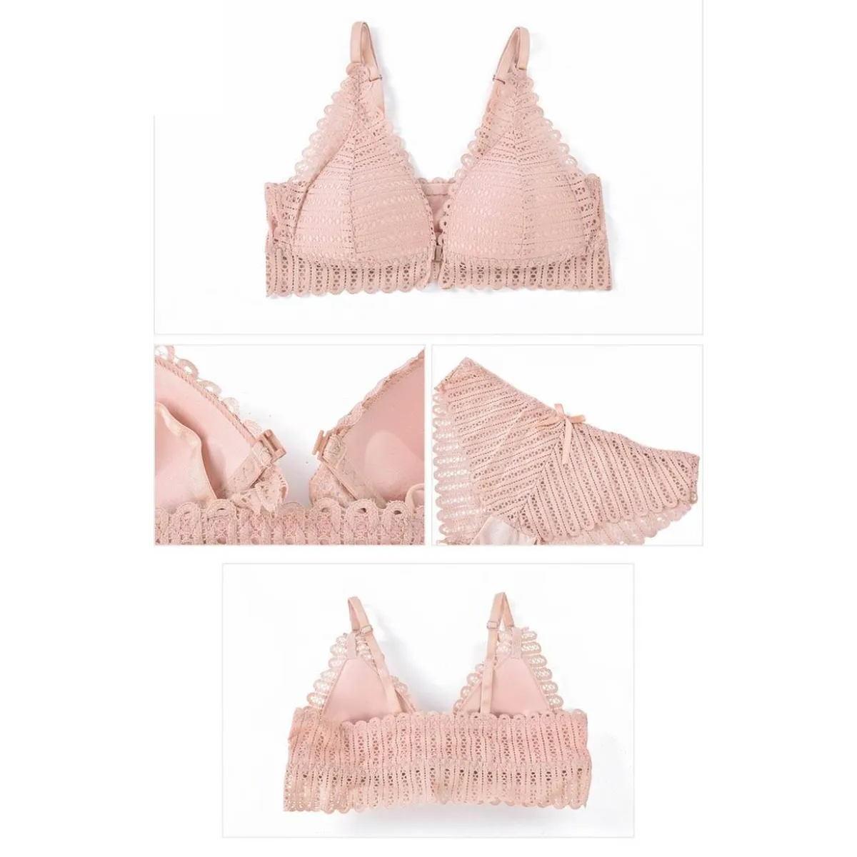 Lace Front Closure Bra With Panties Set