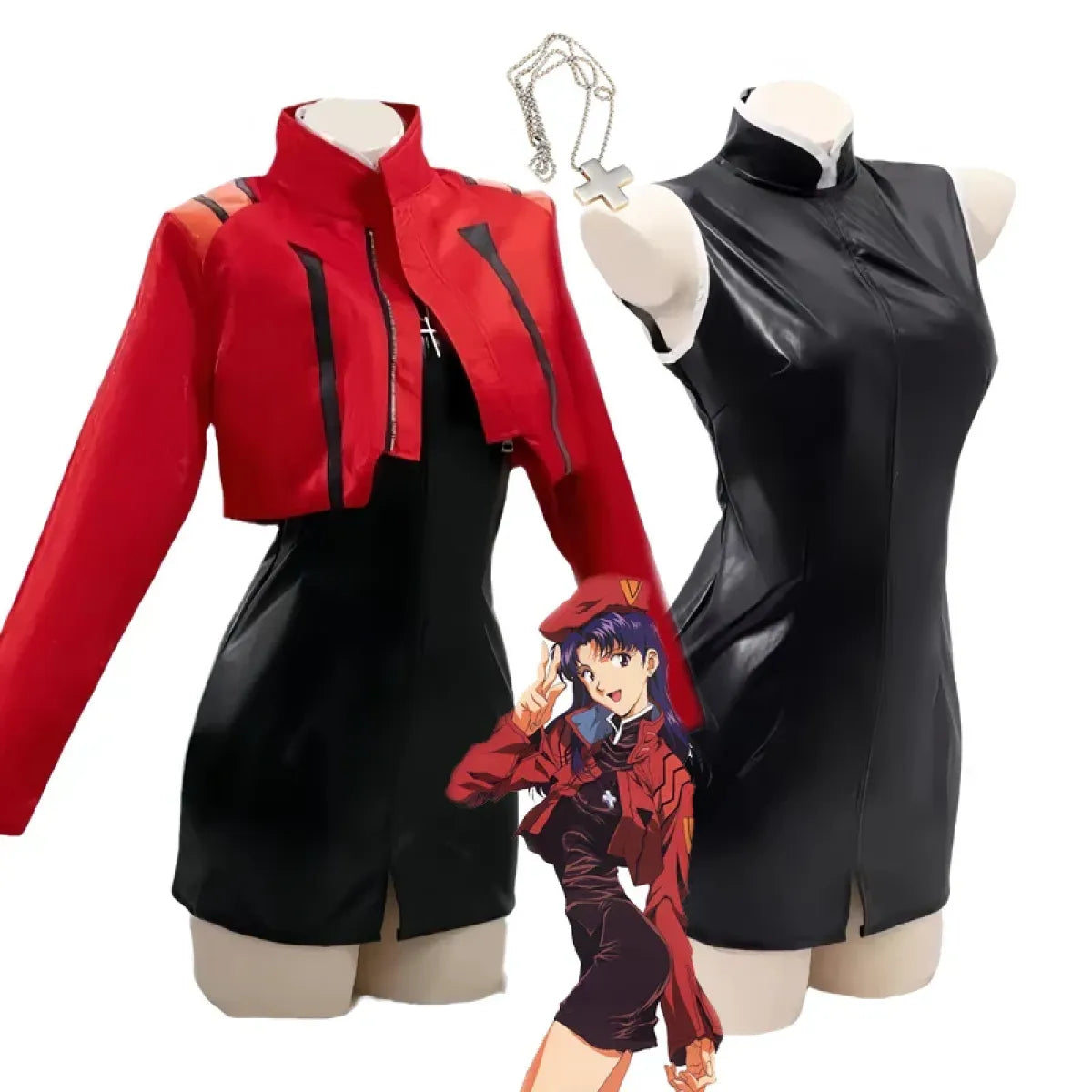 Misato Katsuragi EVA Cosplay Set ā Red Jacket & Black Dress Costume