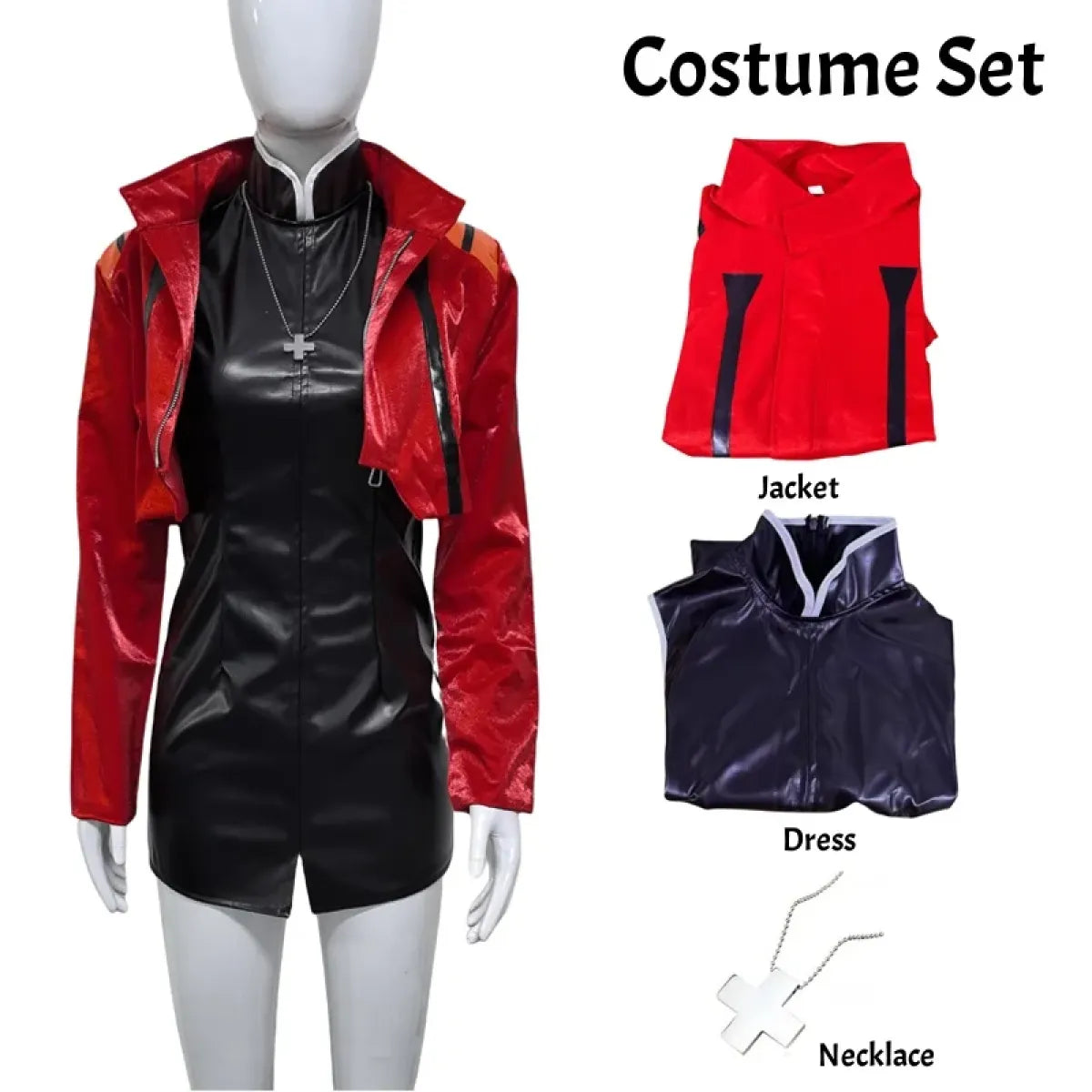 Misato Katsuragi EVA Cosplay Set ā Red Jacket & Black Dress Costume