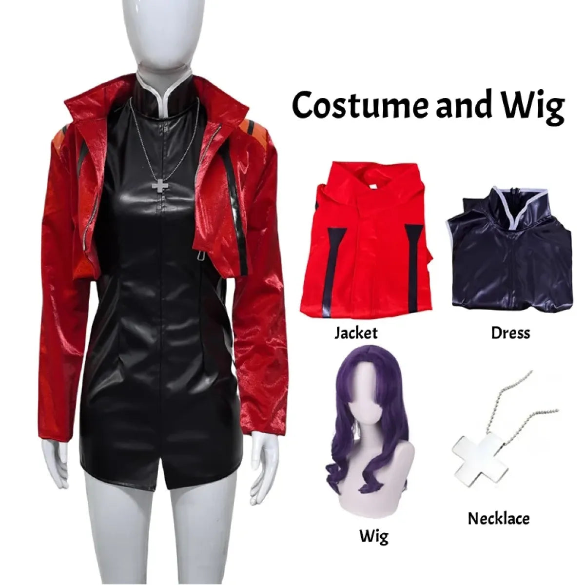 Misato Katsuragi EVA Cosplay Set ā Red Jacket & Black Dress Costume