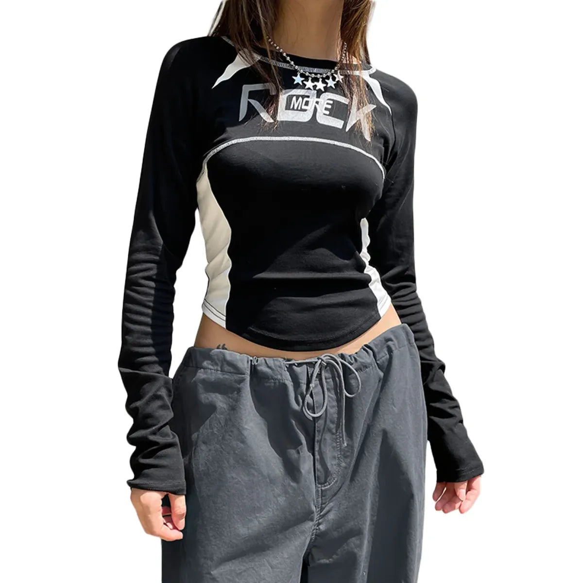 Crew Neck Letter Print Top - Long Sleeve Casual Streetwear T-Shirt