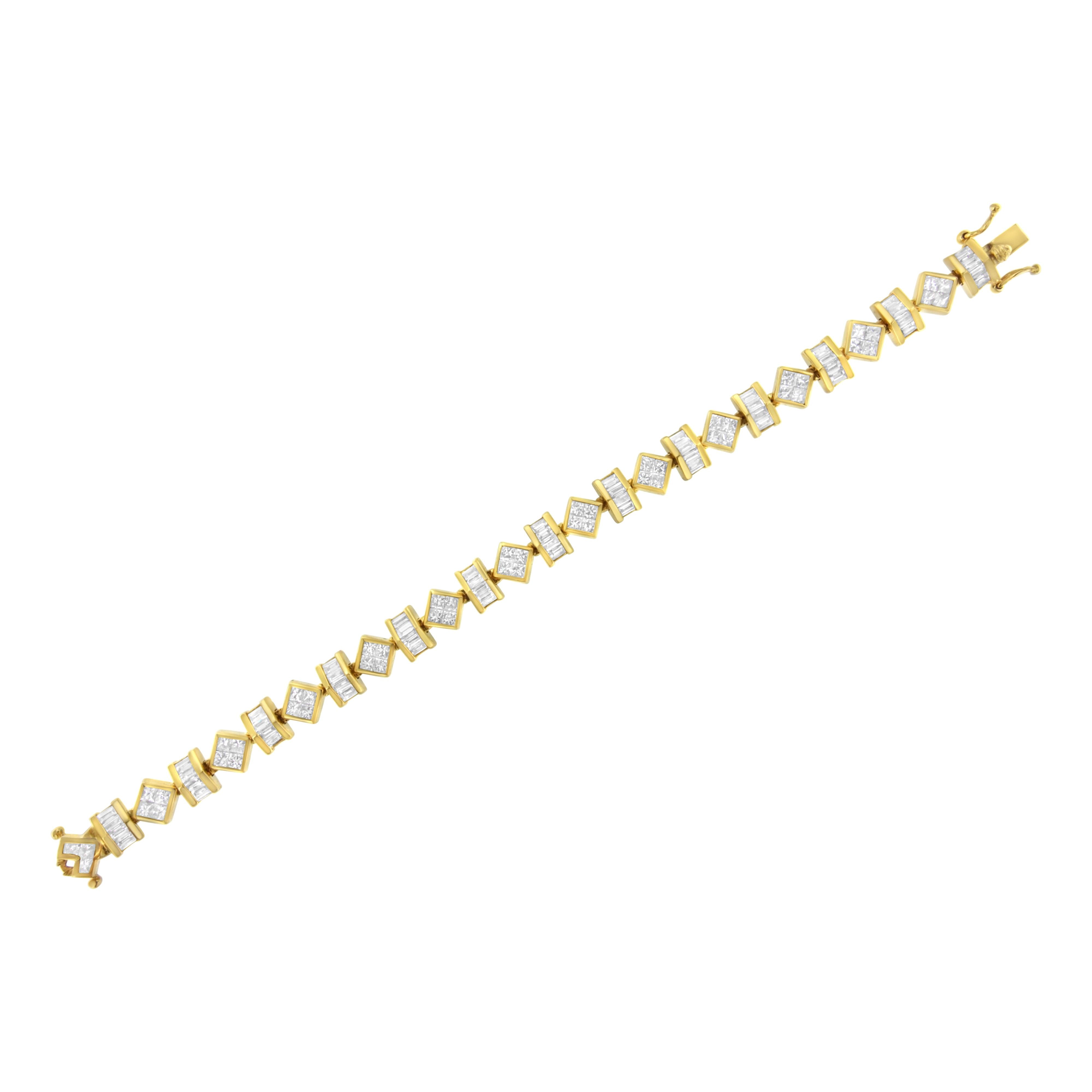 14K Yellow Gold 7.50 Cttw Princess and Baguette Diamond Geometric Link Bracelet