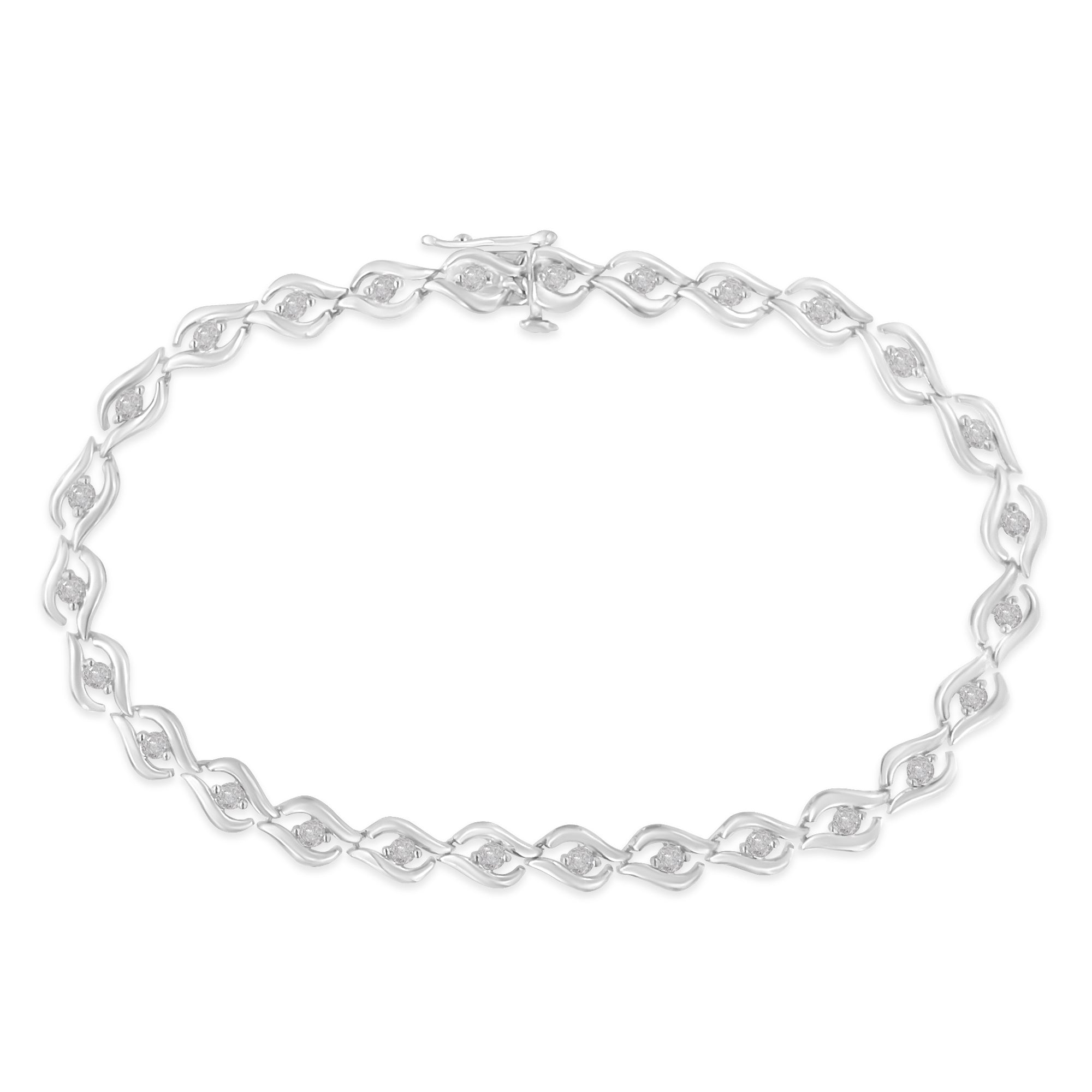 .925 Sterling Silver 1/2 Cttw Rose Cut Diamond Almond Shape Link Tennis Bracelet (I-J Color, I3 Clarity) - 7â€Â