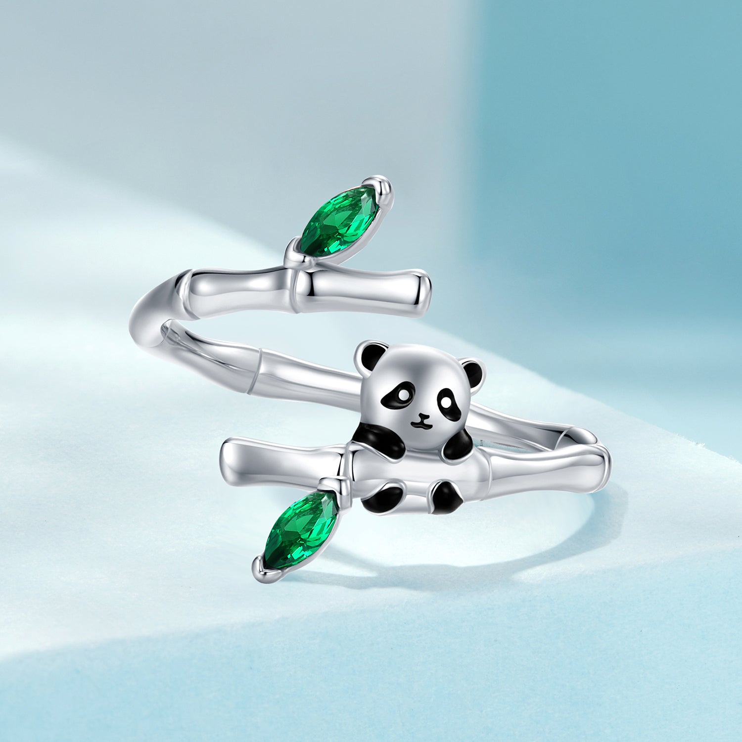 925 Sterling Silver Enamel White Gold Pave Set CZ Ring