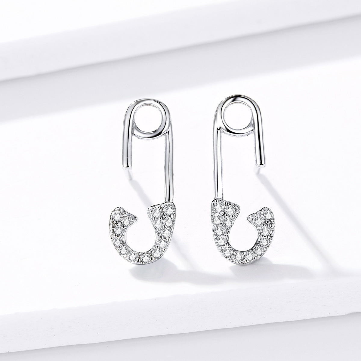925 Sterling Silver Earrings for Women - 1.7x0.6cm, Platinum Plated with Pavé Setting CZ