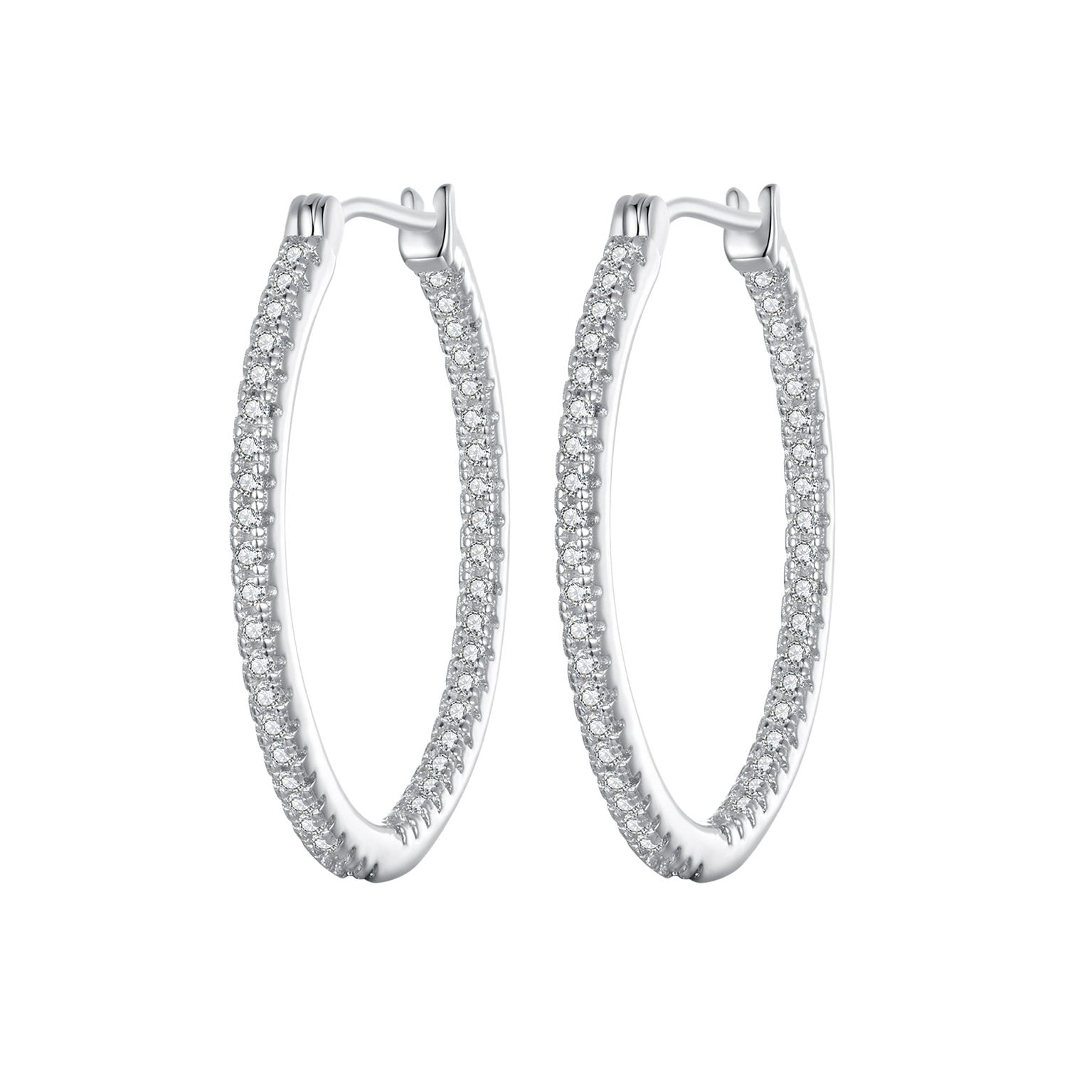 925 Sterling Silver Earrings with Pave Setting CZ in White Gold for Women