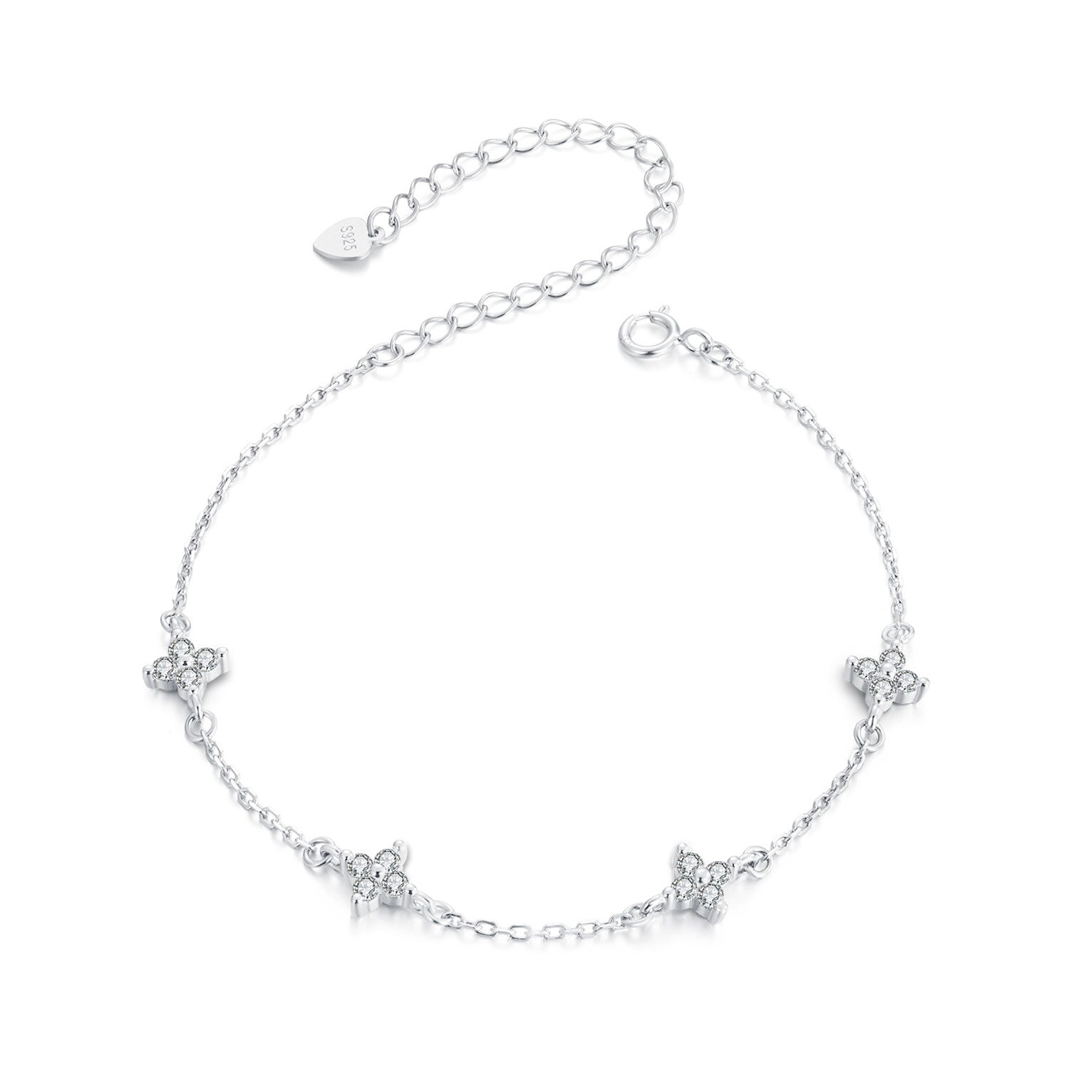 925 Sterling Silver White Gold Plated Adjustable CZ Bracelet for Women