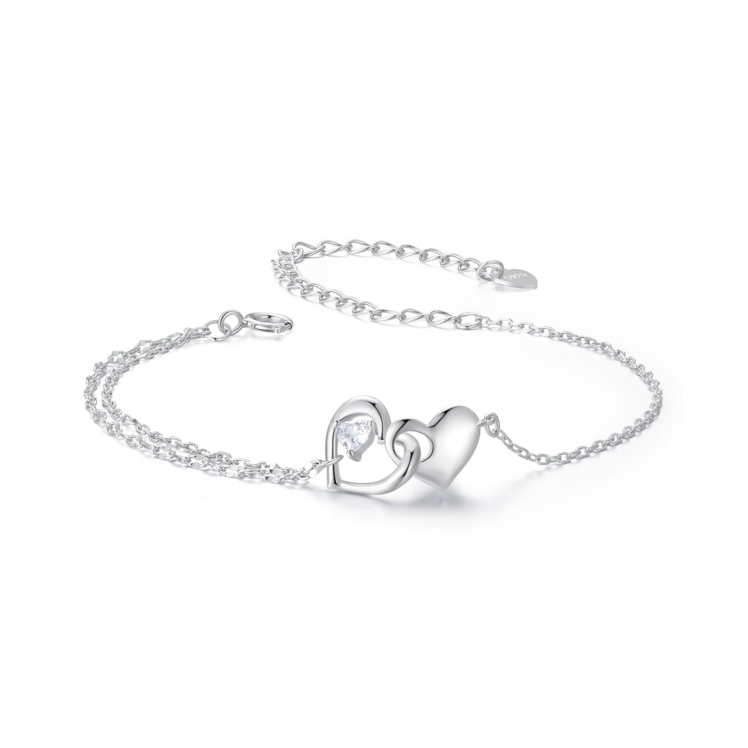925 Sterling Silver Bracelet with Pave Setting CZ and White Gold Plating