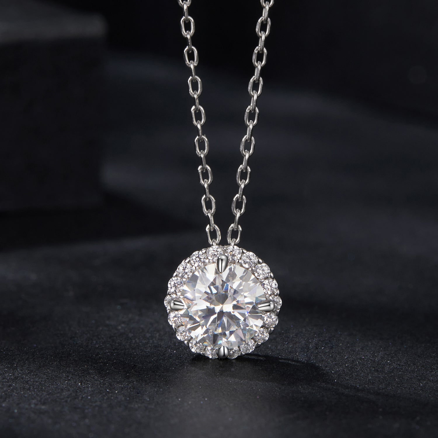 925 Sterling Silver Moissanite Necklace 40+5cm with Pavé Setting for Women