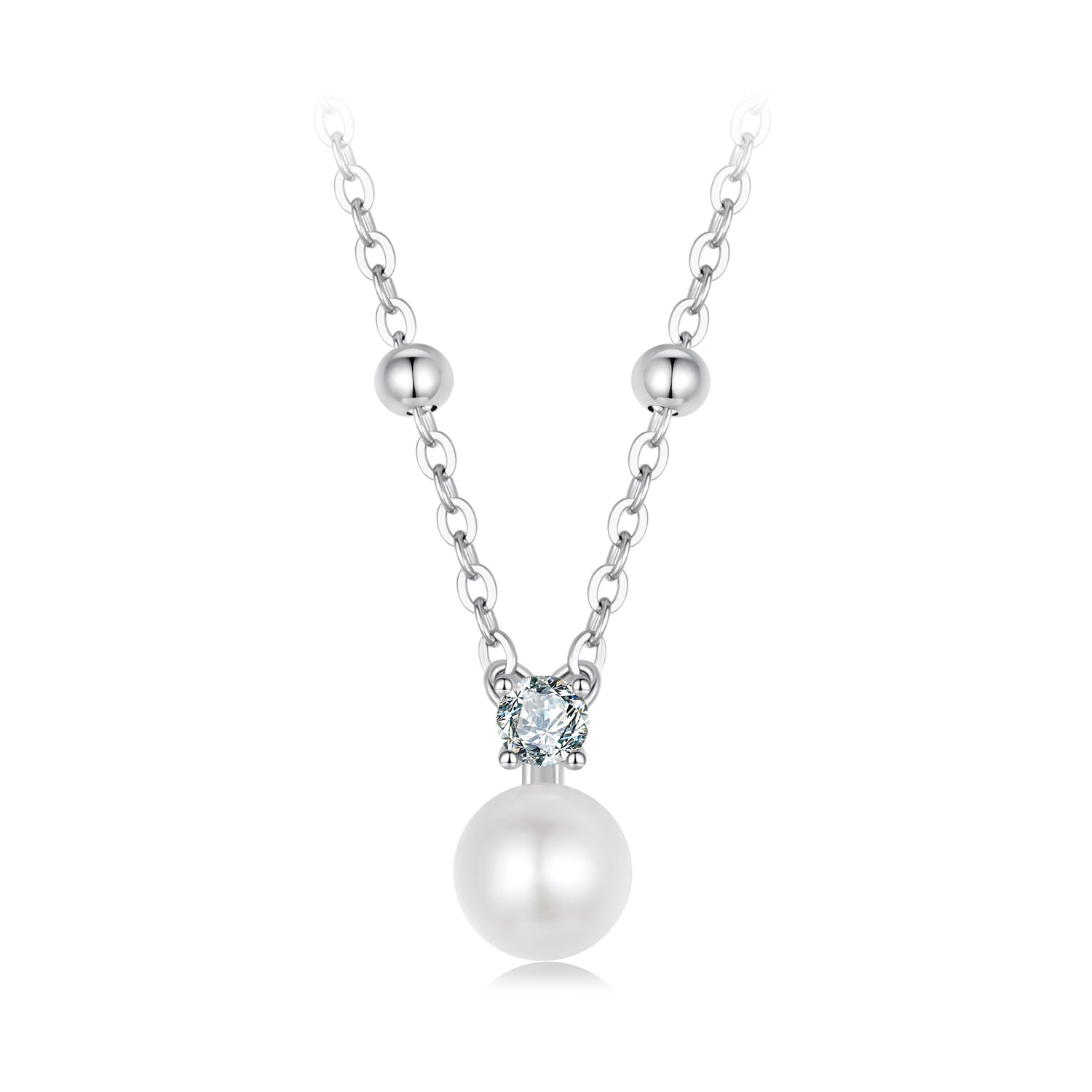 925 Sterling Silver Moissanite and Freshwater Pearl Necklace 40+5cm for Women