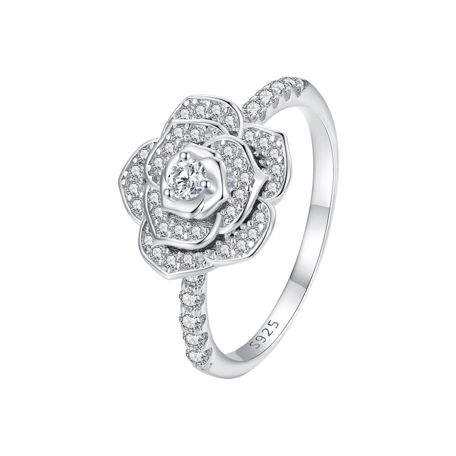 925 Sterling Silver Pavé Set CZ Platinum Plated Ring Size 6 for Women