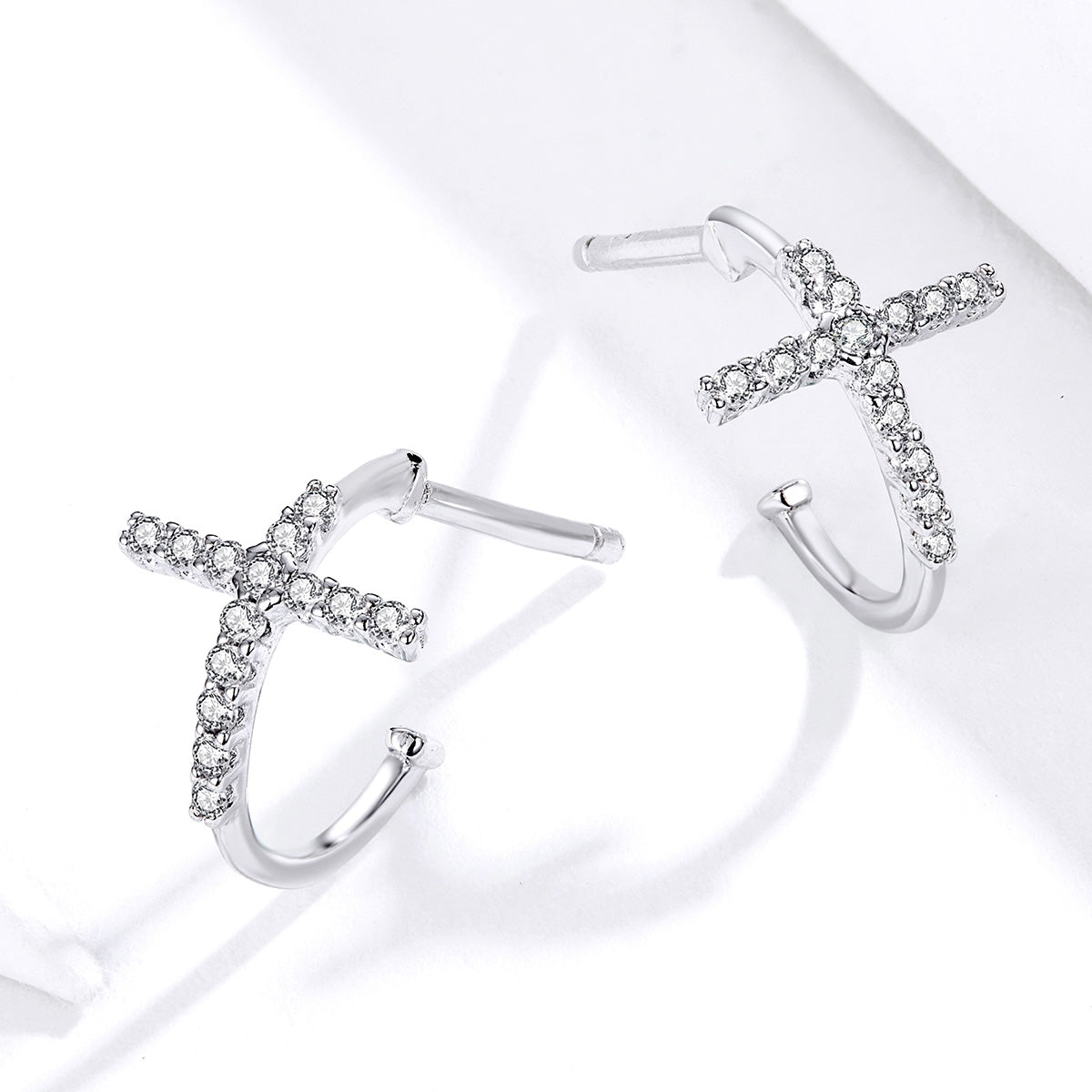 S925 Sterling Silver Earrings with Pavé Set CZ in Platinum Finish