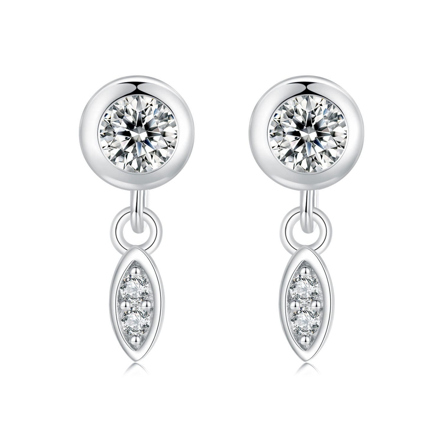 925 Sterling Silver Earrings with Pavé Setting CZ in White Gold - 11*4mm