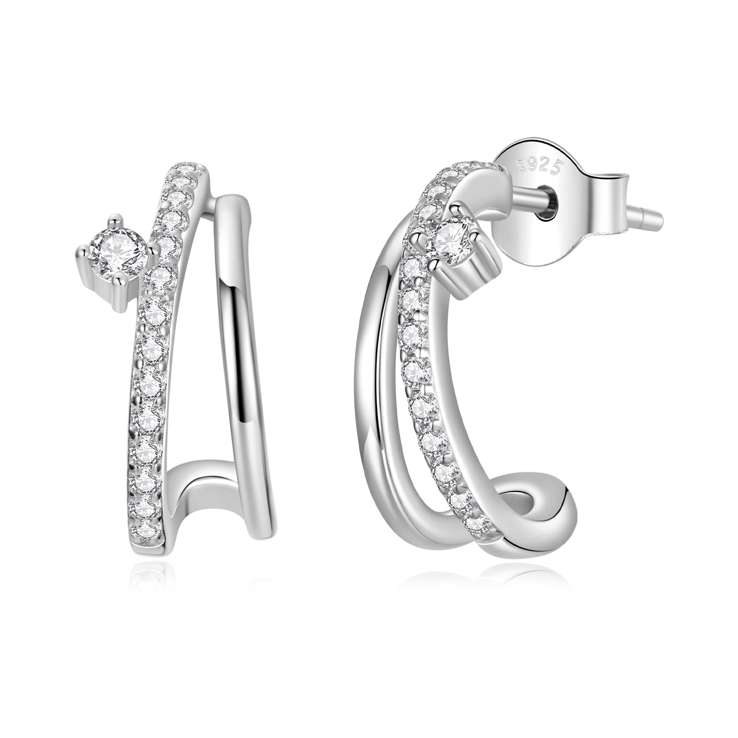 925 Sterling Silver Moissanite Earrings for Women - 1.4x0.5cm, Pavé Setting