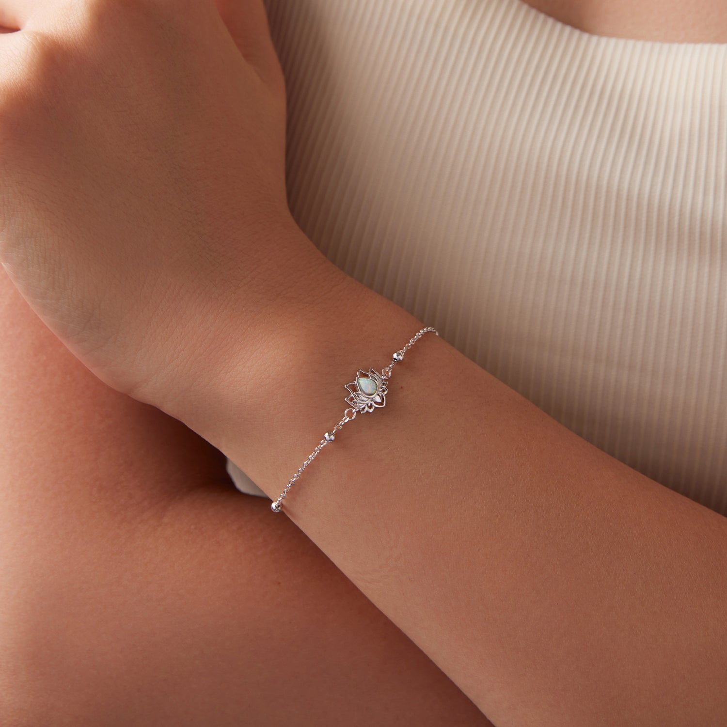 925 Sterling Silver White Gold Plated Bracelet with Synthetic Opal - Length 15+6cm for Women