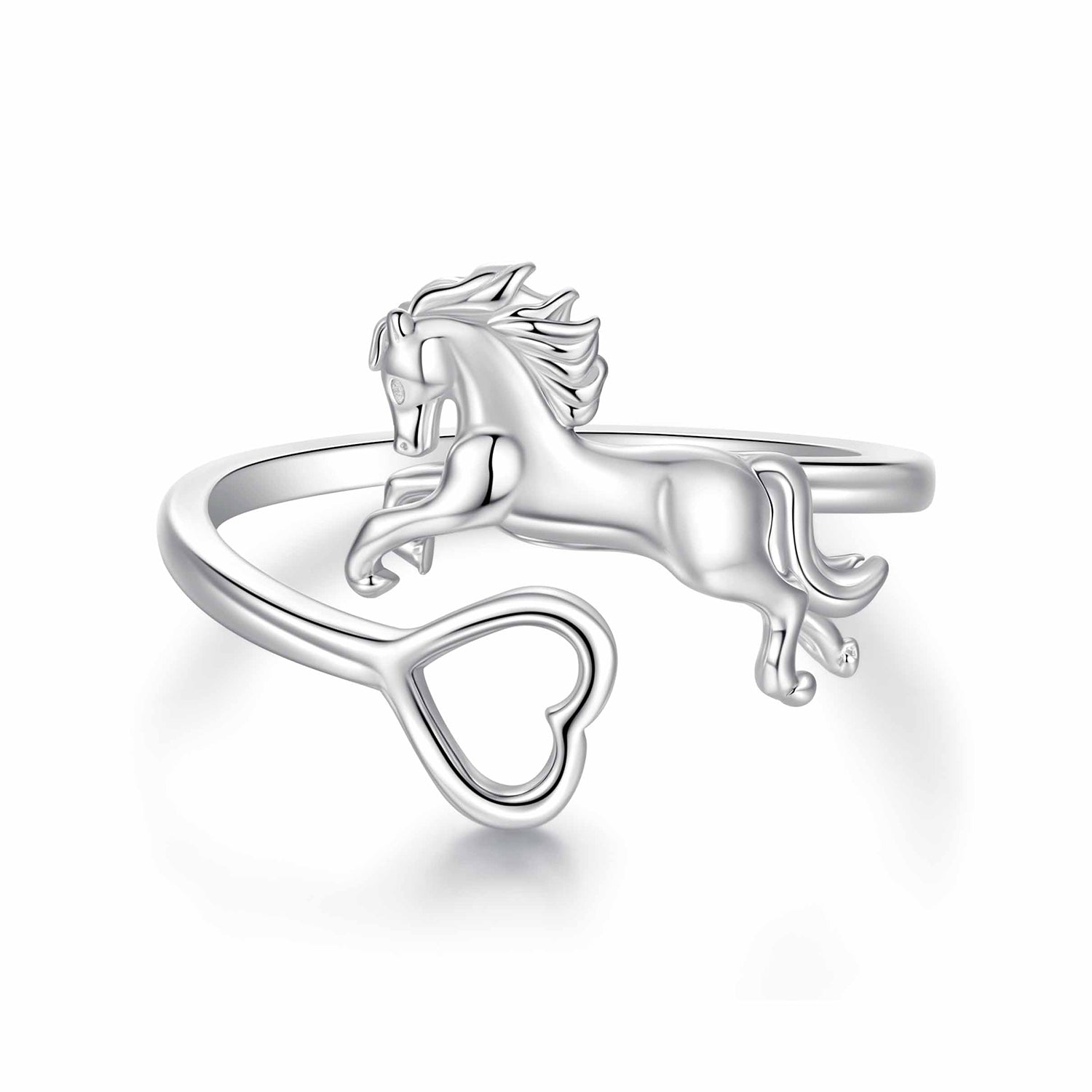 925 Sterling Silver + Plated White Gold Horse Ring