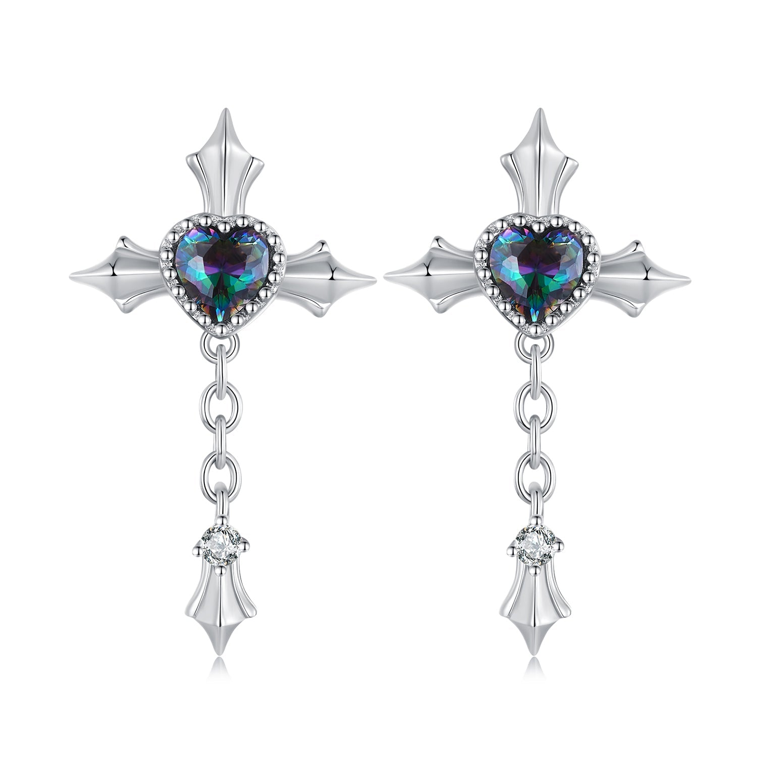 925 Sterling Silver Earrings with CZ and Glass, 24x13mm for Women