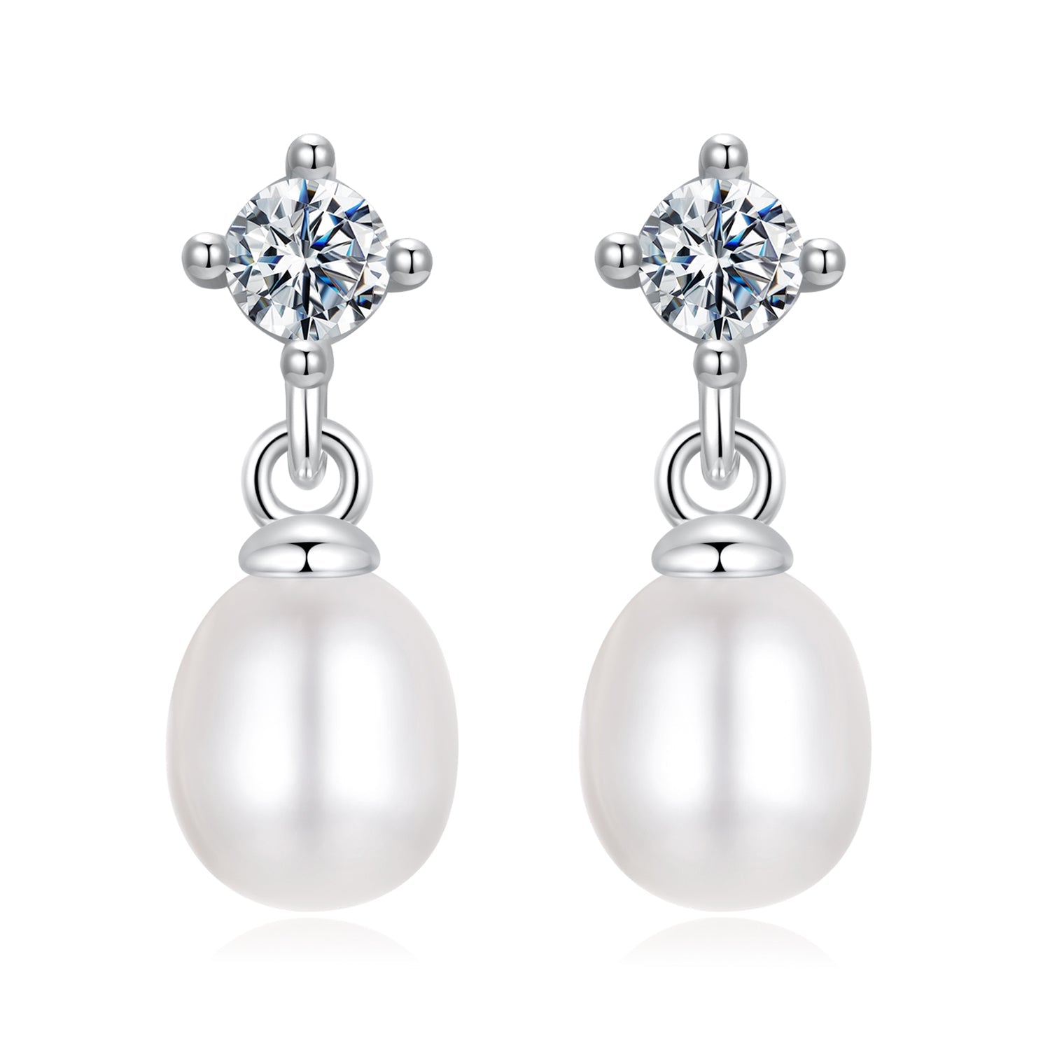 925 Sterling Silver Moissanite 0.10 Carat Earrings with Freshwater Pearl for Women