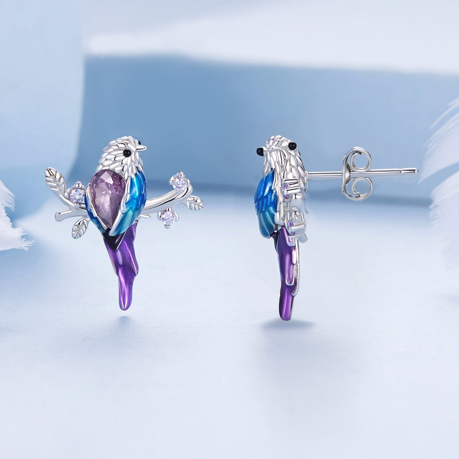 925 Sterling Silver Enamel Process Pavé Setting CZ Earrings