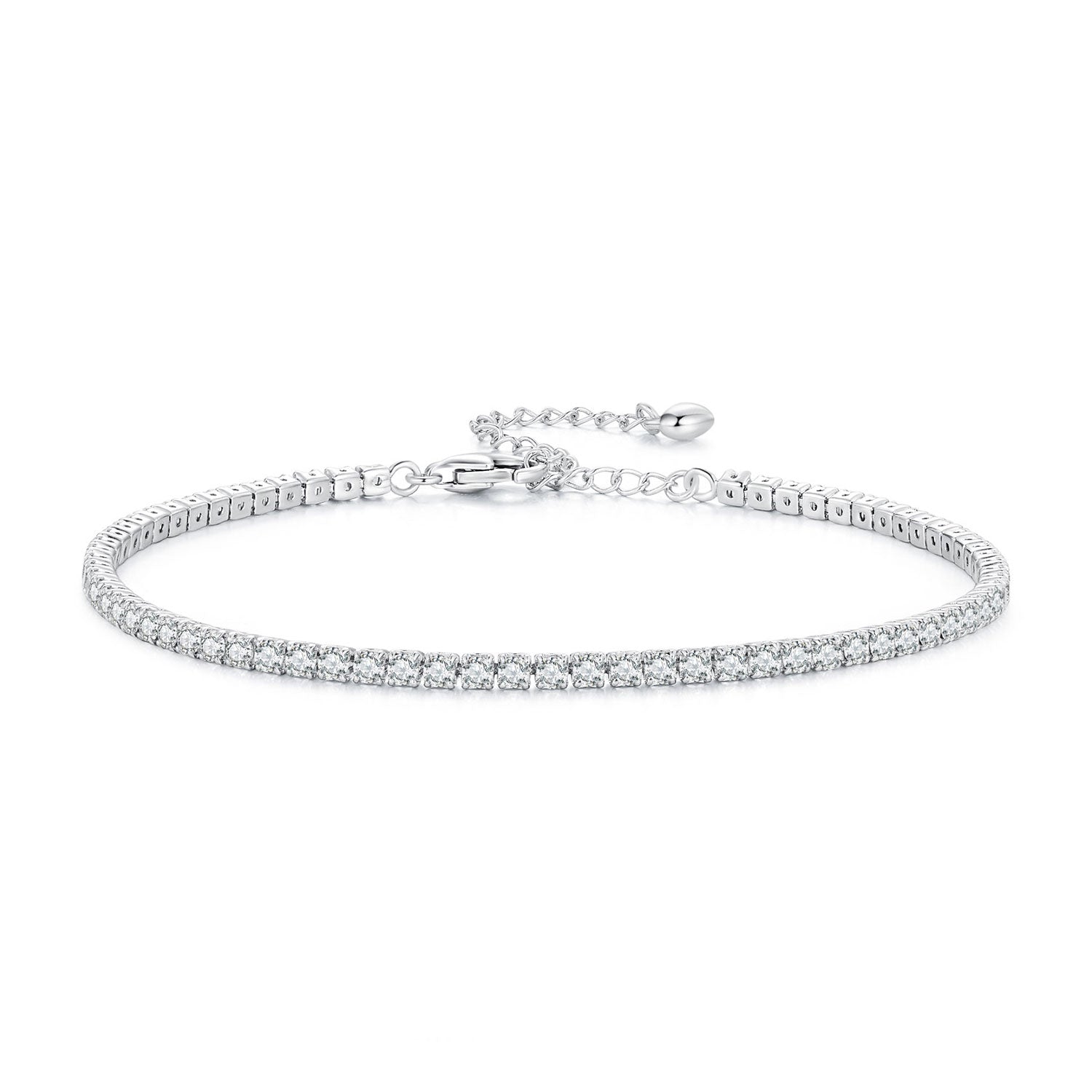 925 Sterling Silver Pavé Setting Bracelet with CZ for Women - Adjustable 18+5cm