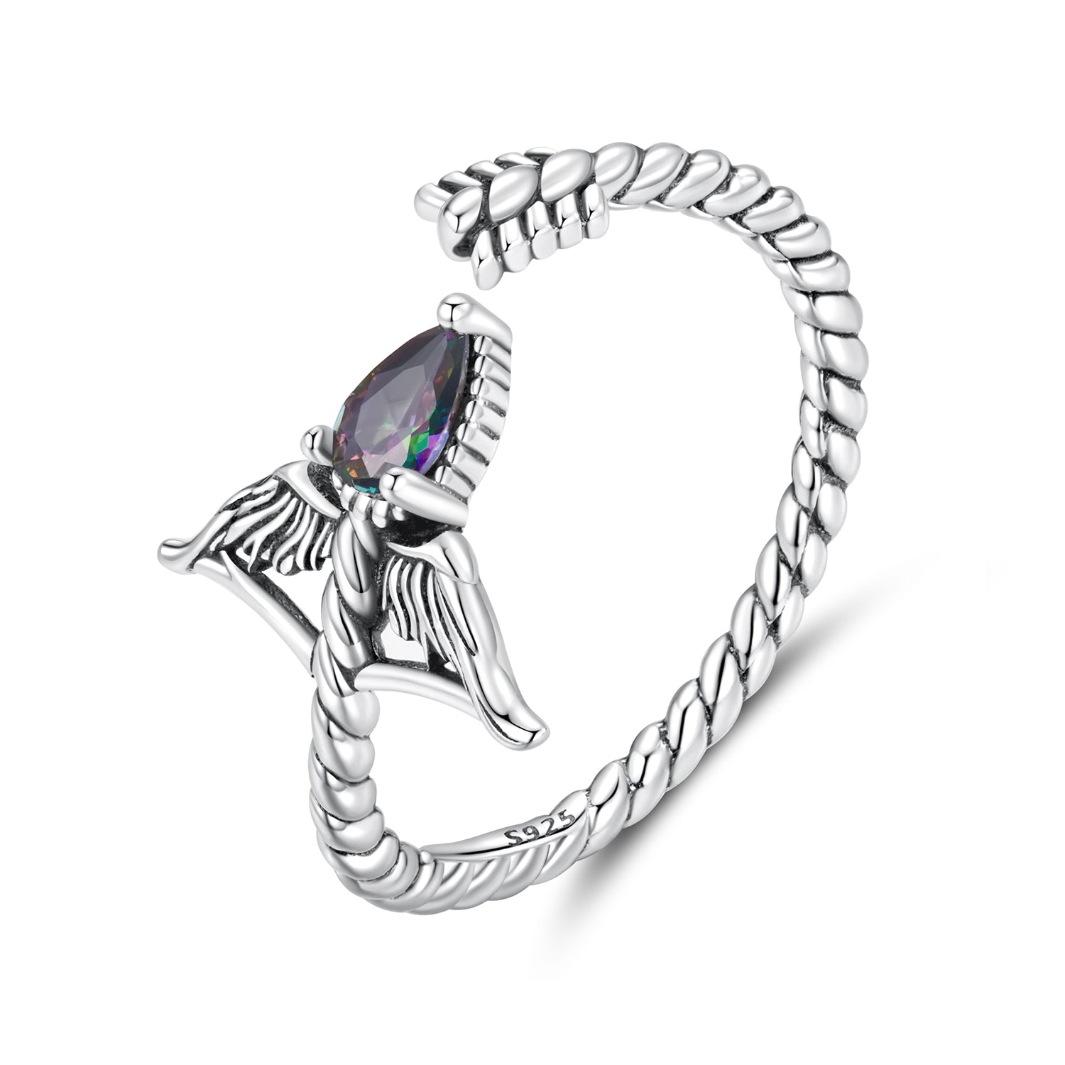 925 Sterling Silver Oxidized Glass Ring